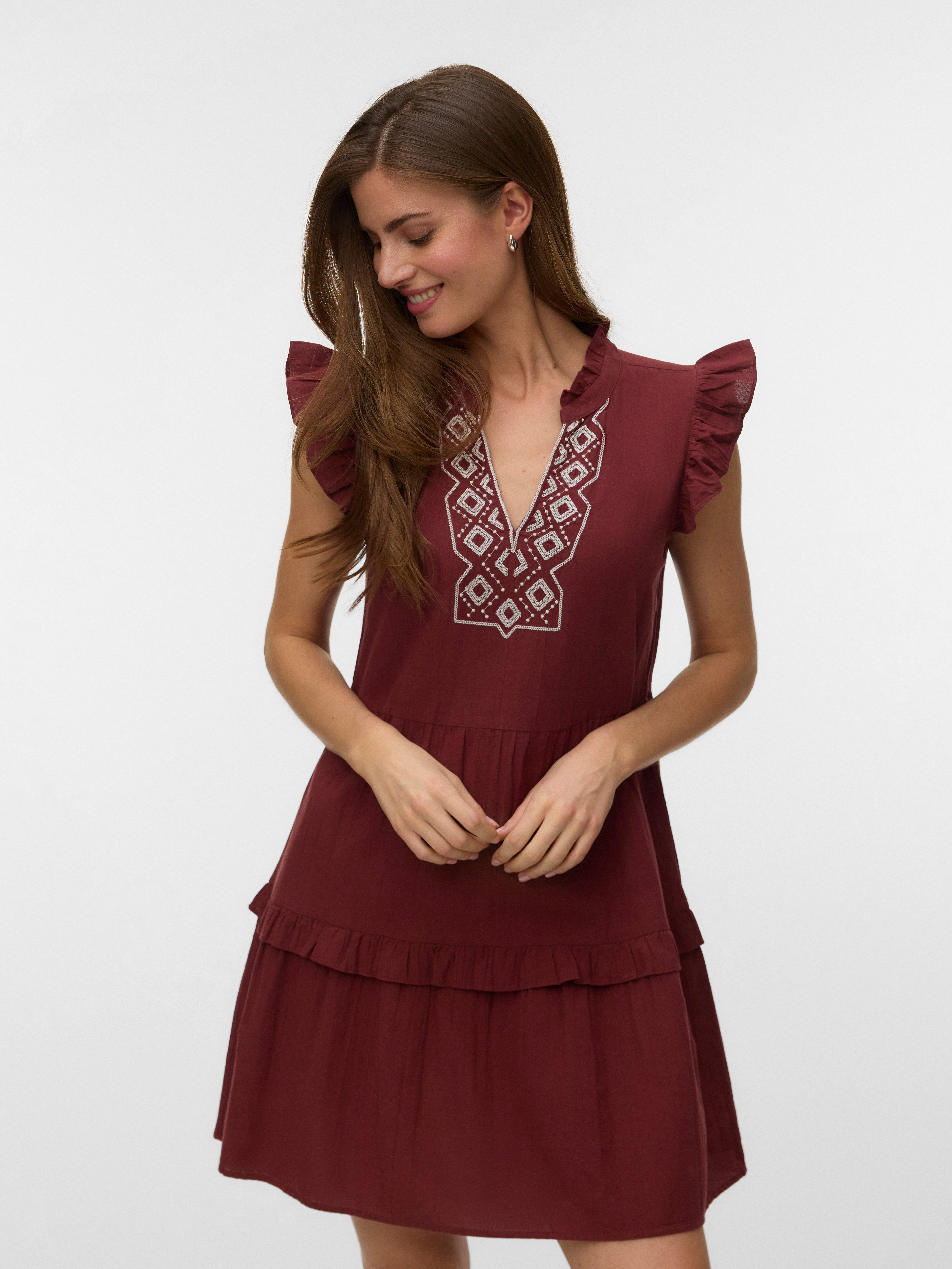 Vero Moda Tunikakleid VMDICTHE EMB SHORT DRESS WVN GA Baumwolle, regular fit