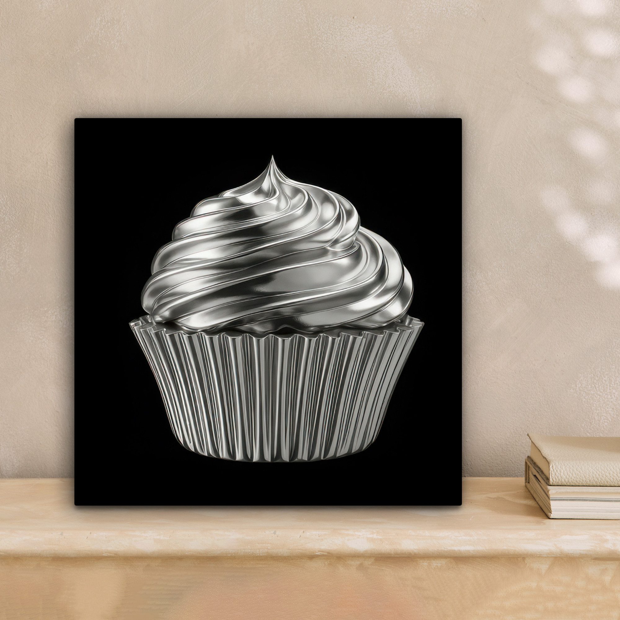 OneMillionCanvasses® Leinwandbild Cupcake - Luxuriös - Silber, Fotodruck (1 St), Wandbild, Deko Schlafzimmer Wohnzimmer Flur 20x20 cm