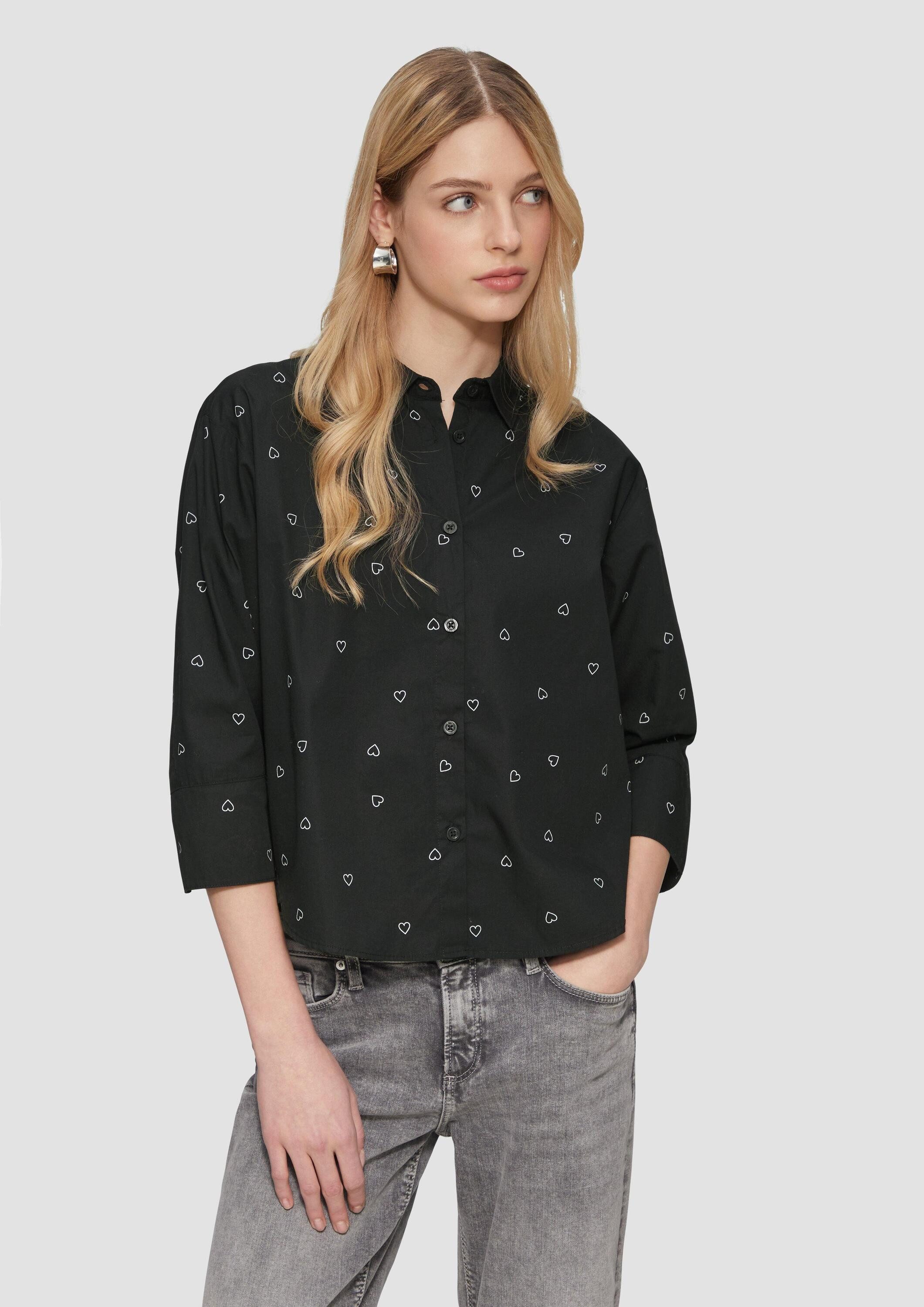QS Kurzarmbluse Bluse Baumwollbluse mit All-over-Print günstig online kaufen