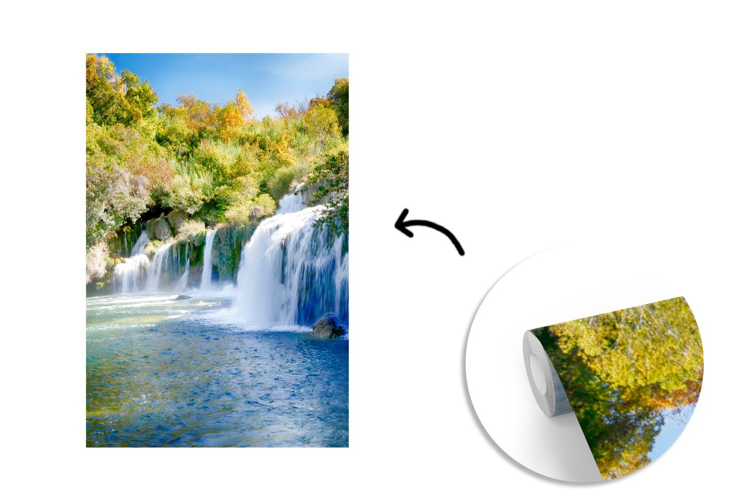 des Wasserfälle St), Fototapete (3 Die Flusses Vinyl Krka bedruckt, Wandtapete in für Montagefertig MuchoWow im Matt, Wohnzimmer, Kroatien, Tapete Krka-Nationalpark