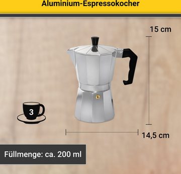 Krüger Espressokocher Italiano, 0,2l Kaffeekanne, traditionell italienisch, aus Aluminium, mit Silikon-Dichtungsring