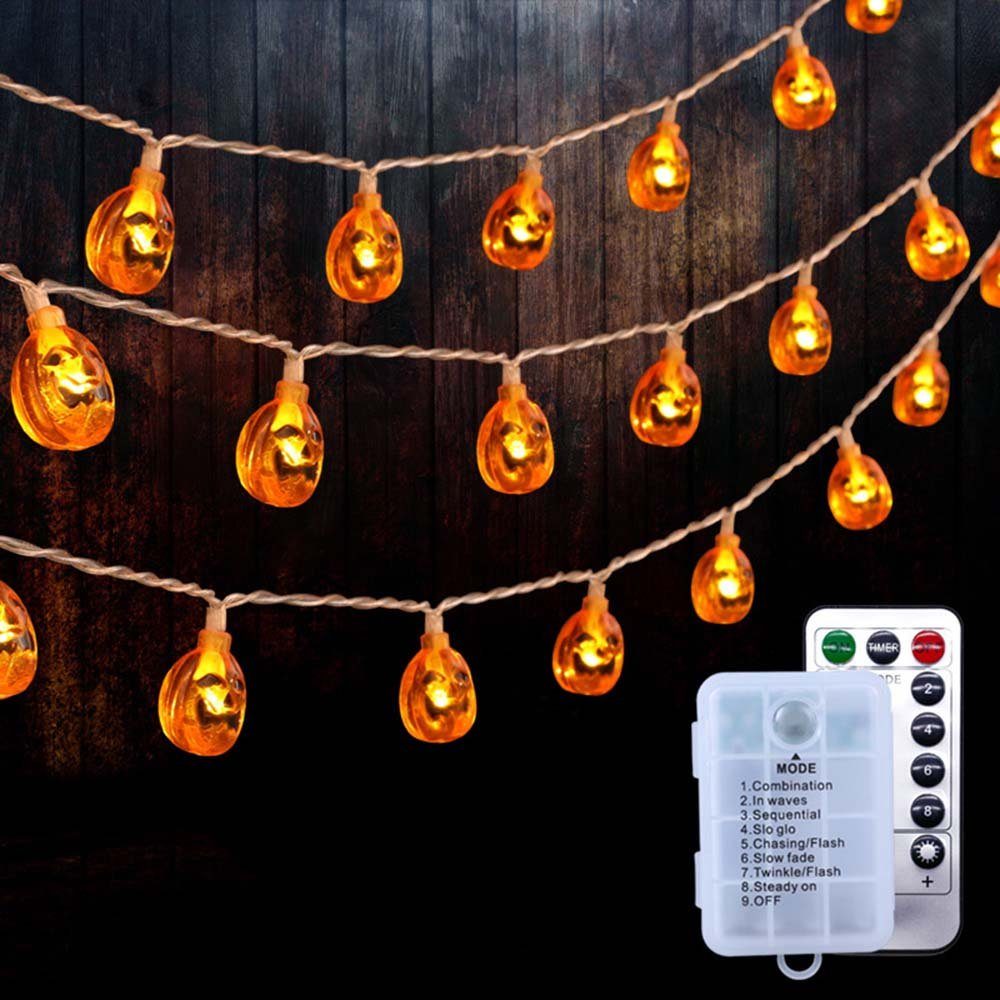 Laybasic Lichterkette Halloween Lichterkette Kürbis Totenkopf,2.5M 20 LED Halloween Deko, Batteriebetriebene,Fernbedienung,für Halloween,Garten,Cosplay