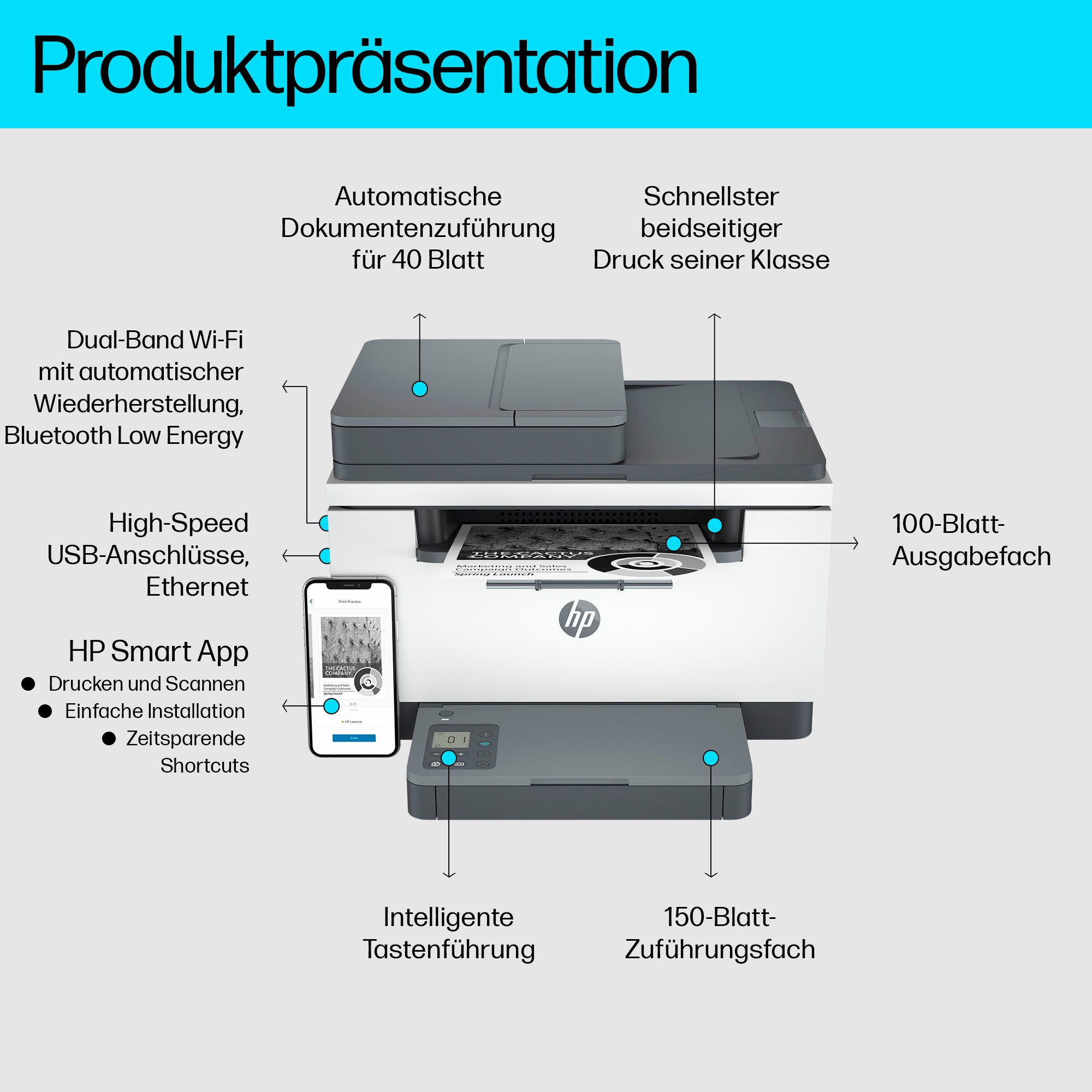HP LaserJet MFP M234sdw Schwarz-Weiß Laserdrucker, (WLAN (Wi-Fi), Bluetooth, Wi-Fi Direct, Multifunktions-Laserdrucker) – Bild 2 von 5