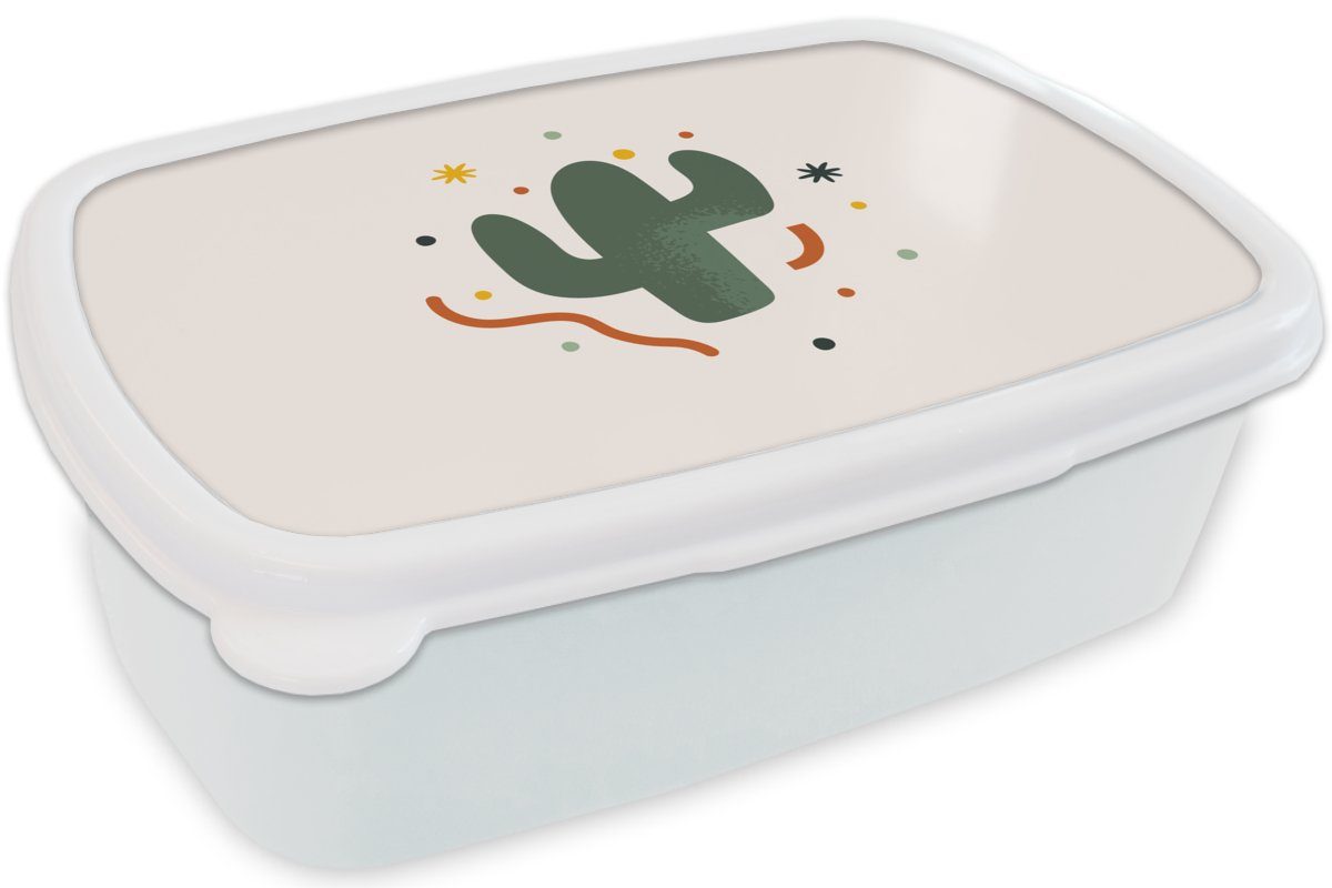 für weiß und für - Lunchbox Erwachsene, - Brotdose, MuchoWow Kaktus Kunststoff, und Sommer, (2-tlg), Mädchen Sukkulente Brotbox Jungs Kinder