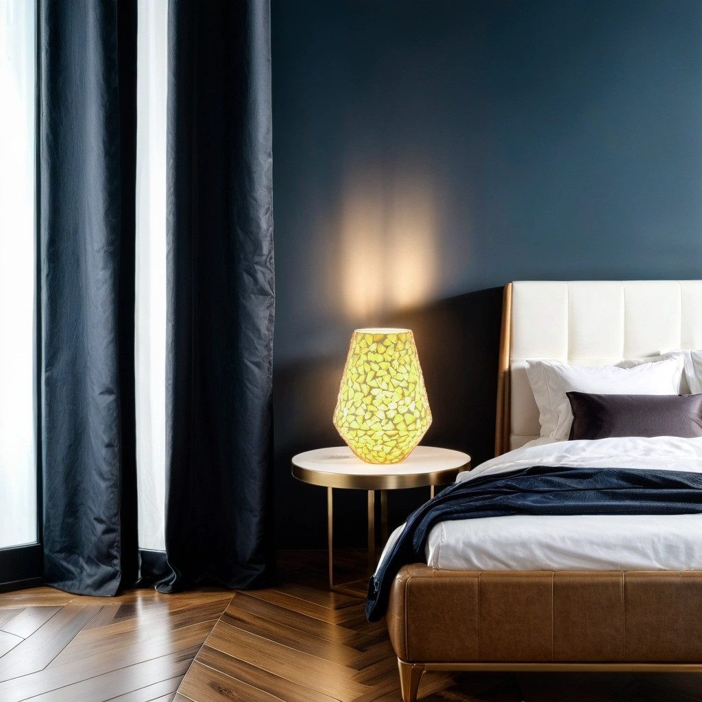 Marrakesch Orient & Mediterran Interior Nachttischlampe Boho Deko tischlampe Nachtischlampe aus Glas Mosaik Fikus -2-, Handarbeit