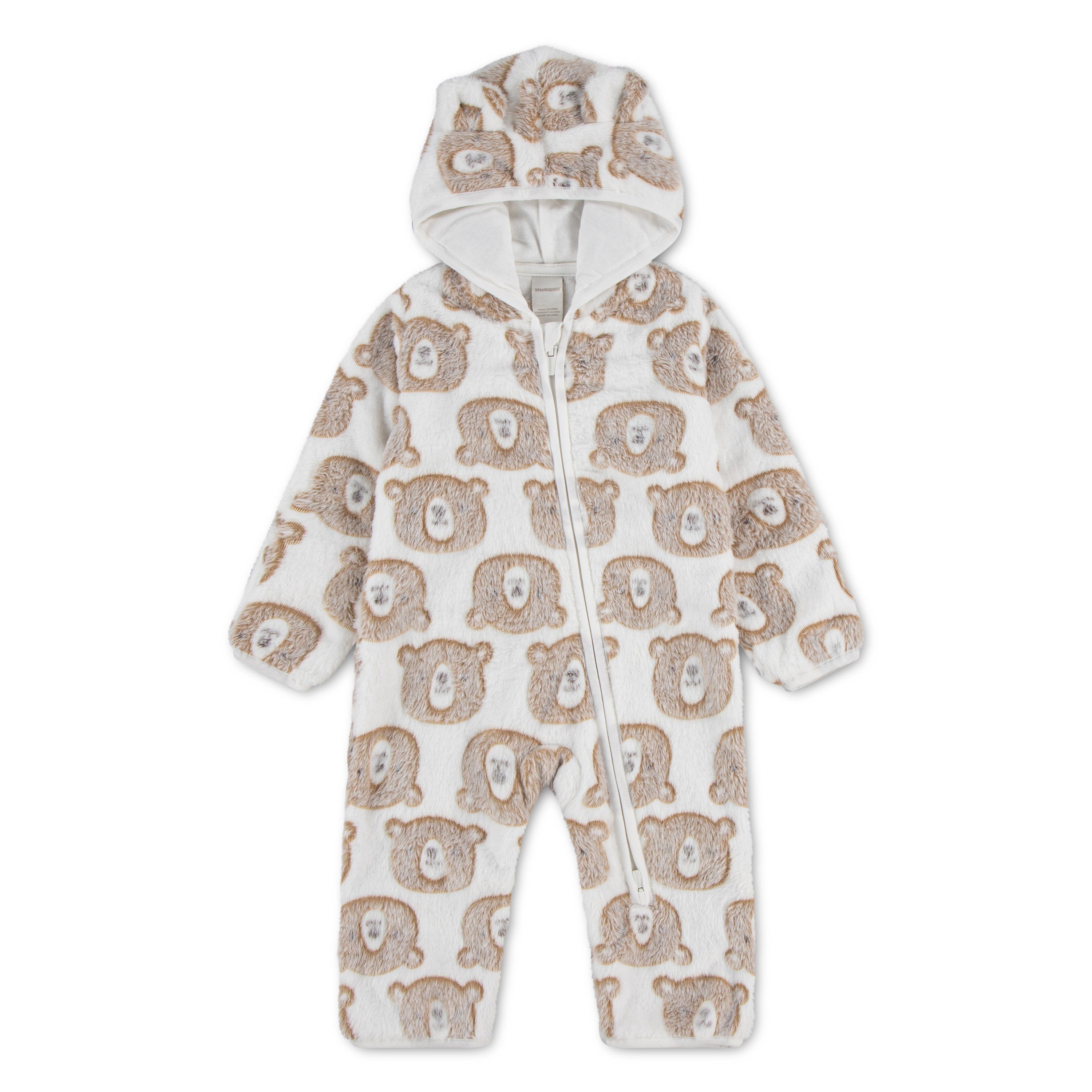 HUGGIES babywear Strampler HUGN JACQUARD SHERPA PRAM mit durchgehendem Reißverschluss - Teddymotiv / mit Kapuze