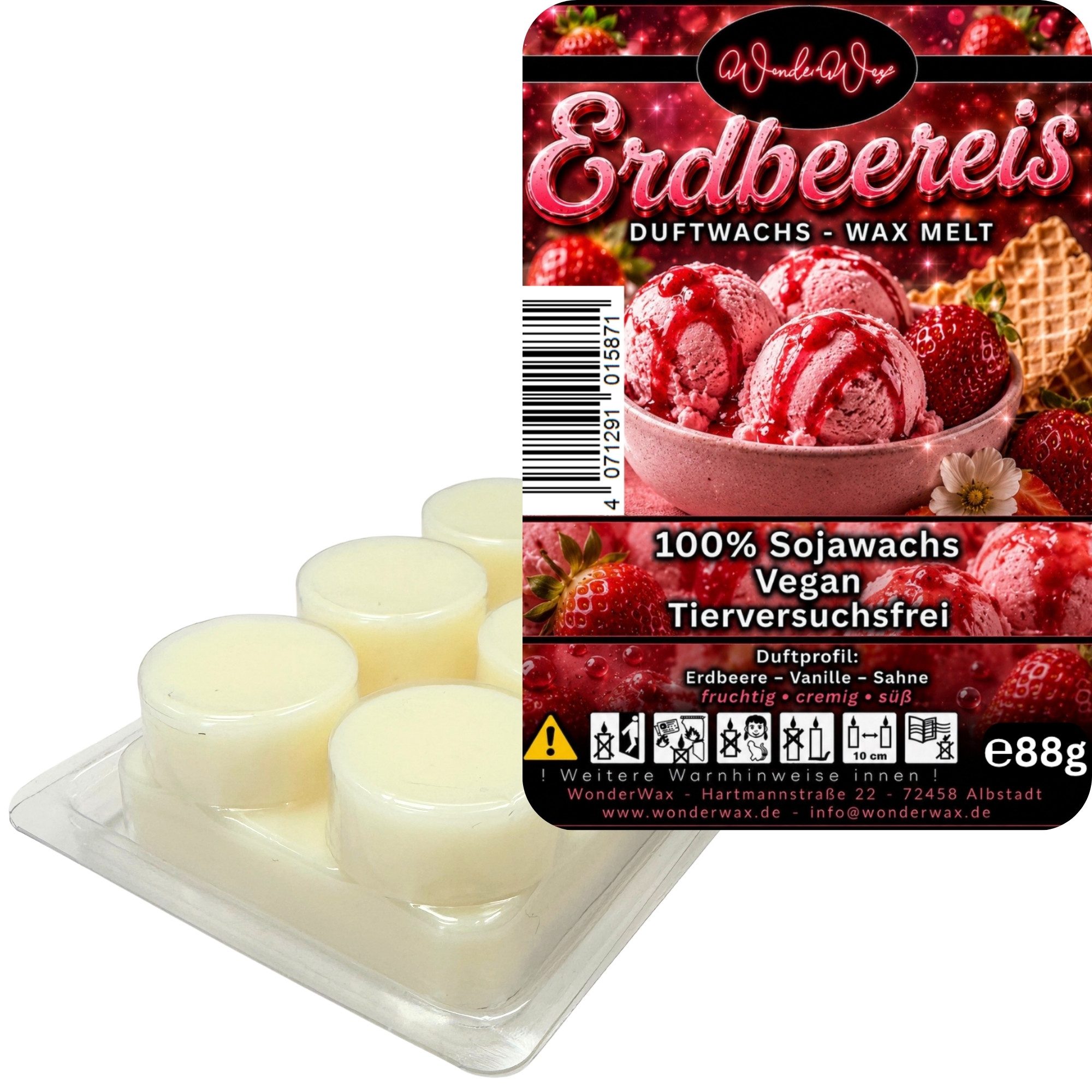 WonderWax Duftwachs WonderWax® Duftriegel 6 x Duftwachs Kreise Weiß, 100% Sojawachs (Erdbeereis), Duftrichtung: Erdbeereis