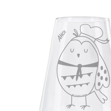 Mr. & Mrs. Panda Weißweinglas Eule Matrose - Transparent - Geschenk, Wortspiel lustig, Hochwertige, Premium Glas, Exklusives Design