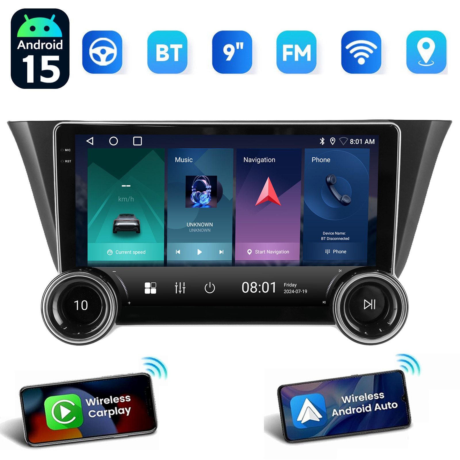 ESSGOO 9" Autoradio Für Iveco Daily 2014-2021 Android 15 Carplay GPS NAVI FM Autoradio (DAB (optional), DAB+ (optional), 4+64GB(optional), RDS, AM, FM, Apple Carplay Android Auto GPS Navi WIFI BT EQ)