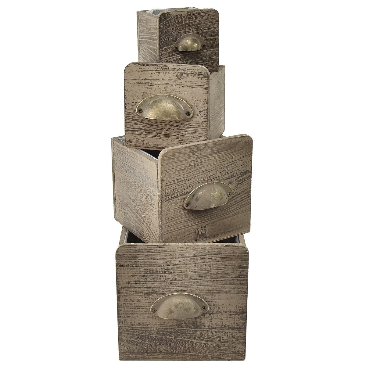 Florists Products Dekokorb 4er-Set Rustikale Holz Schubladen mit Griffen, Vielseitig