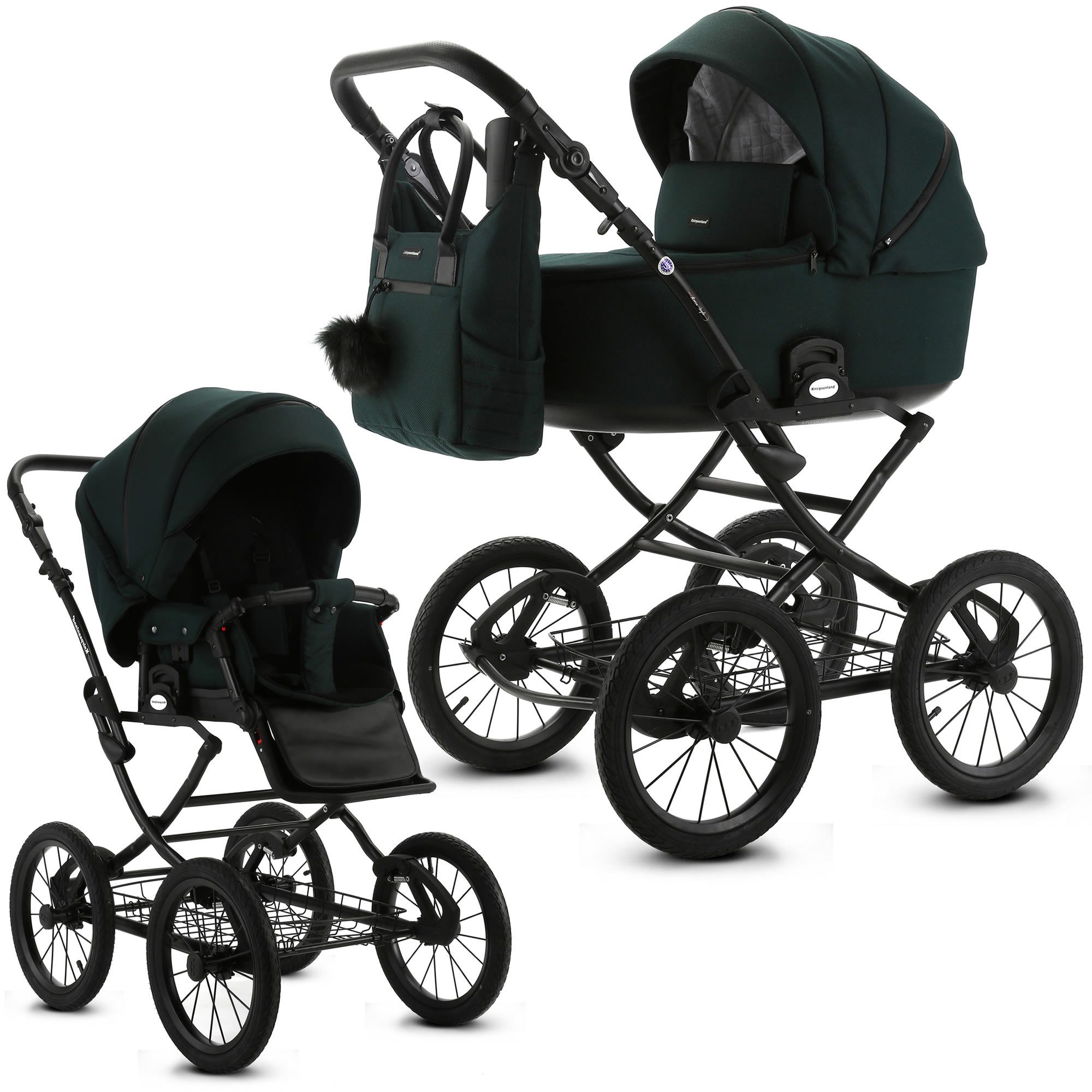 Knirpsenland Kombi-Kinderwagen Retro Style Kombi Kinderwagen 2.0, hohe Sicherheit durch One-Klick System der Kinderwagenaufsätze