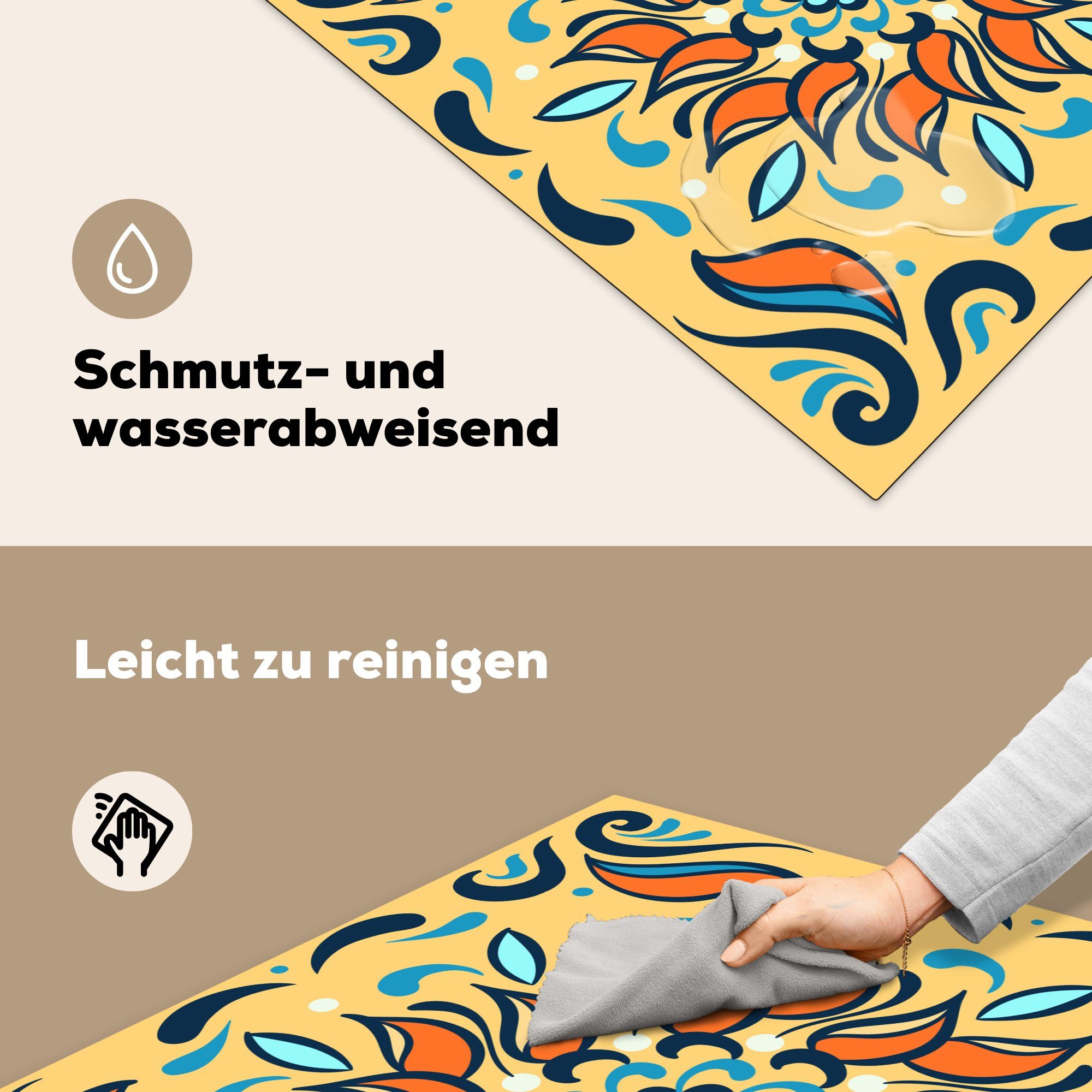 Vinyl, Sonnenblumen Blätter Arbeitsplatte für 78x78 cm, Herdblende-/Abdeckplatte (1 MuchoWow - - Ceranfeldabdeckung, tlg), küche Quadratisch,