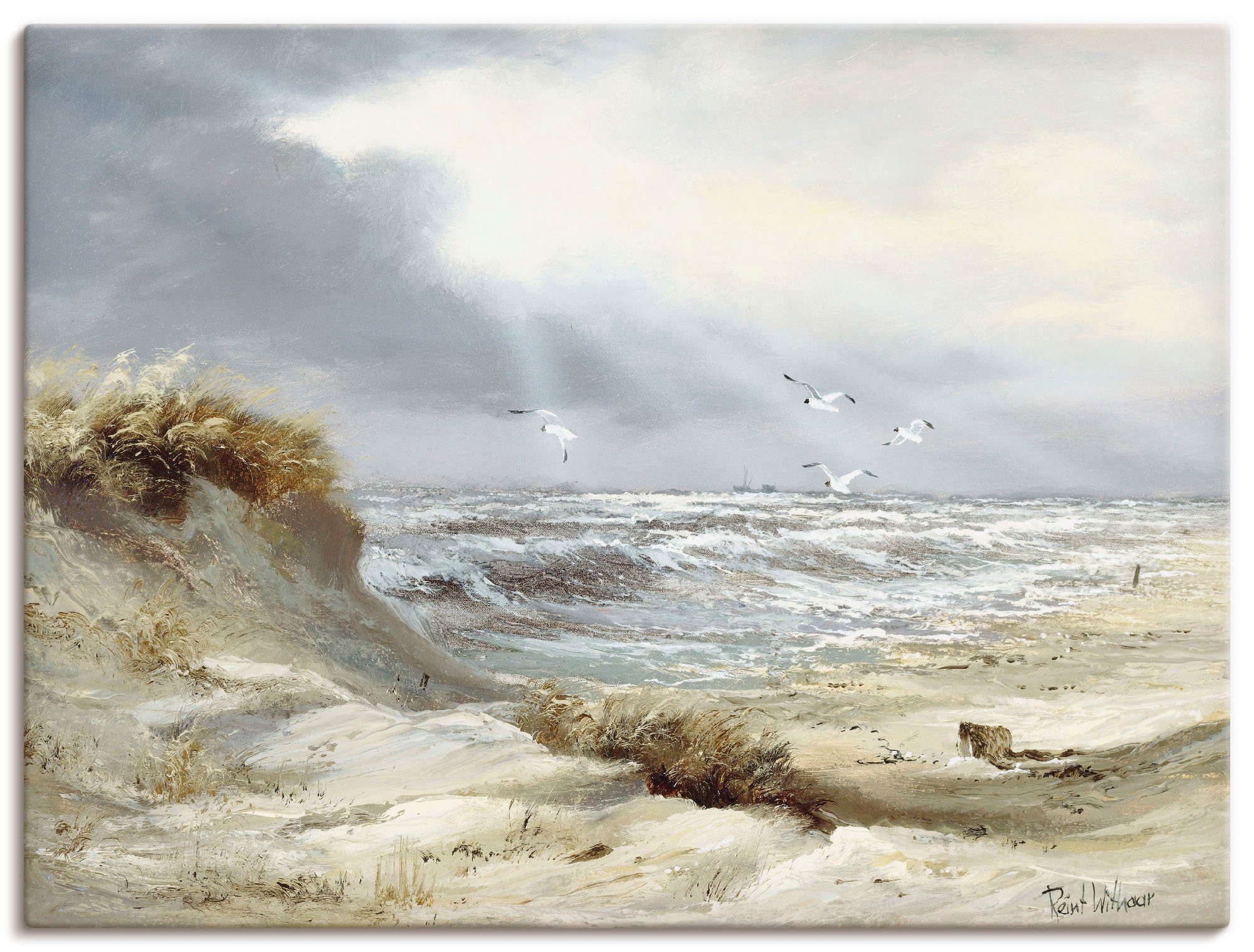 Artland Wandbild Dünen an der stürmischen See, Küste (1 St), als Leinwandbild, Poster in verschied. Größen