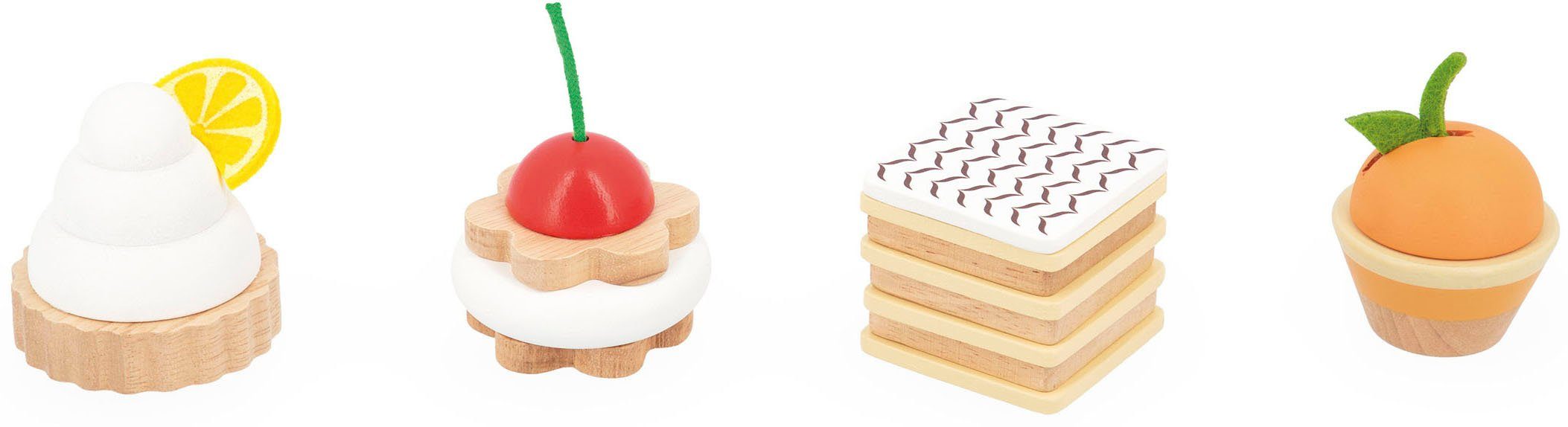 Konditorei-Gebäckstücke Holz Janod Spiellebensmittel aus Twist, Holzspielzeug,