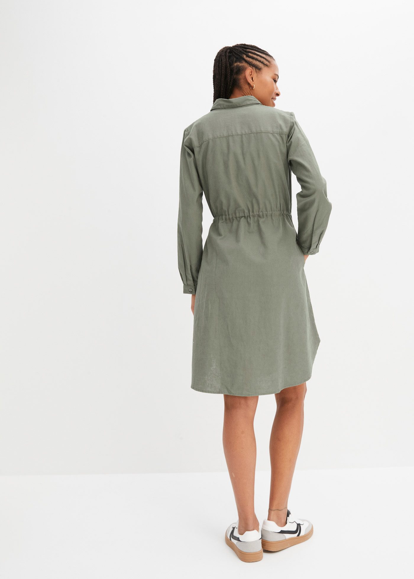 bonprix Midikleid (1-tlg) für lässigen Look, aus Leinen-Baumwoll-Mix, in A-Linie, mit Taschen