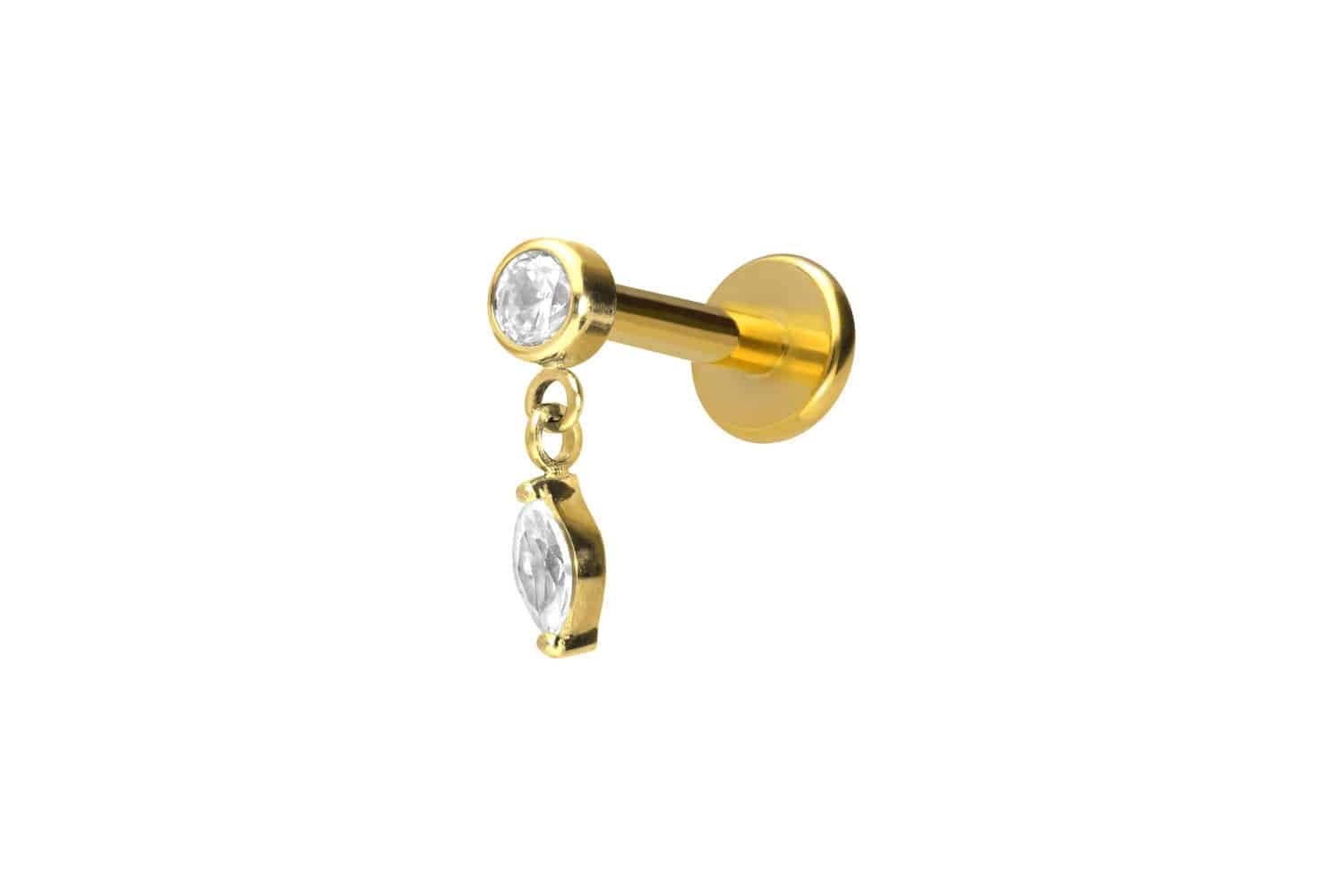 Piercing-Set Titan Labret mit Push Fit KRISTALL + KRISTALLTROPFEN