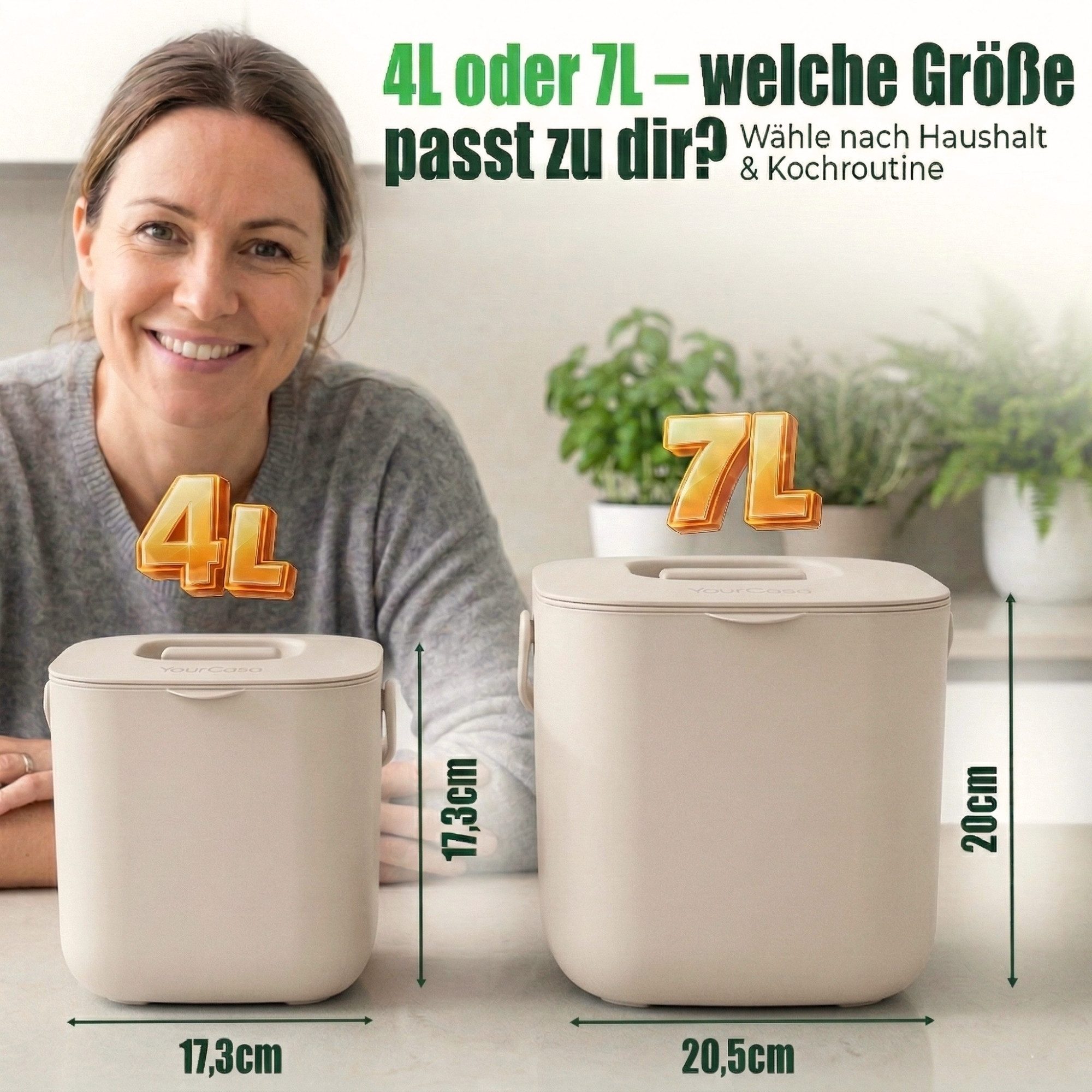 YourCasa Biomülleimer YourCasa® Biomülleimer Küche - Komposteimer für alltäglichen Biomüll, Mit Sieb, Spülmaschinenfest