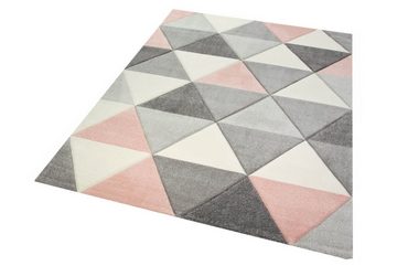 Teppich Teppich modern Designerteppich mit Dreieck Muster in Rosa Grau Creme, Teppich-Traum, rechteckig, Höhe: 13 mm