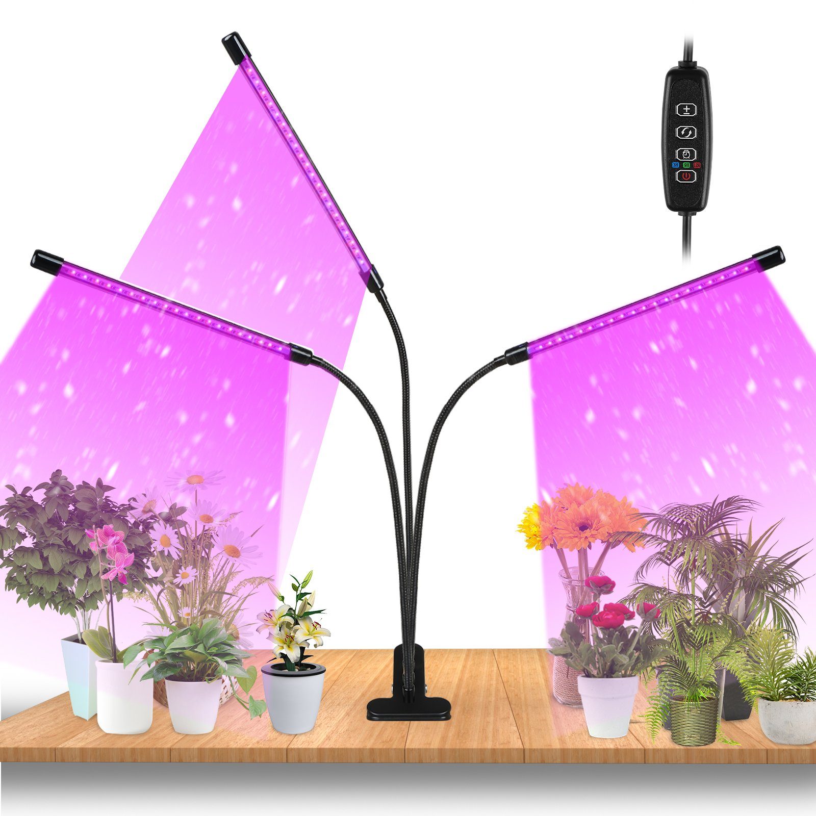 Lospitch Pflanzenlampe 3 Kopf LED Pflanzenlampe 30W Dimmbar Vollspektrum Wachstumslampe