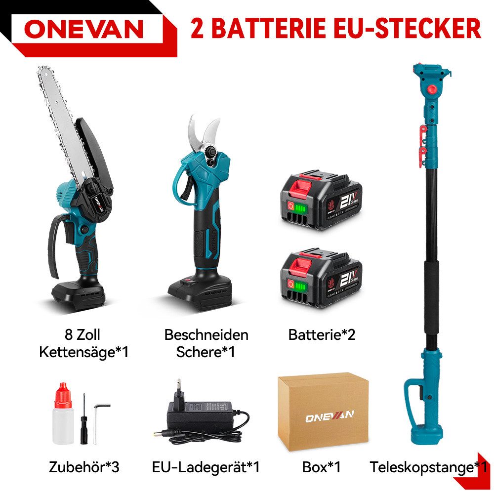ONEVAN Akku-Hochentaster Astschere Satz 21V Bürstenloser Motor mit 2x Akkus günstig online kaufen