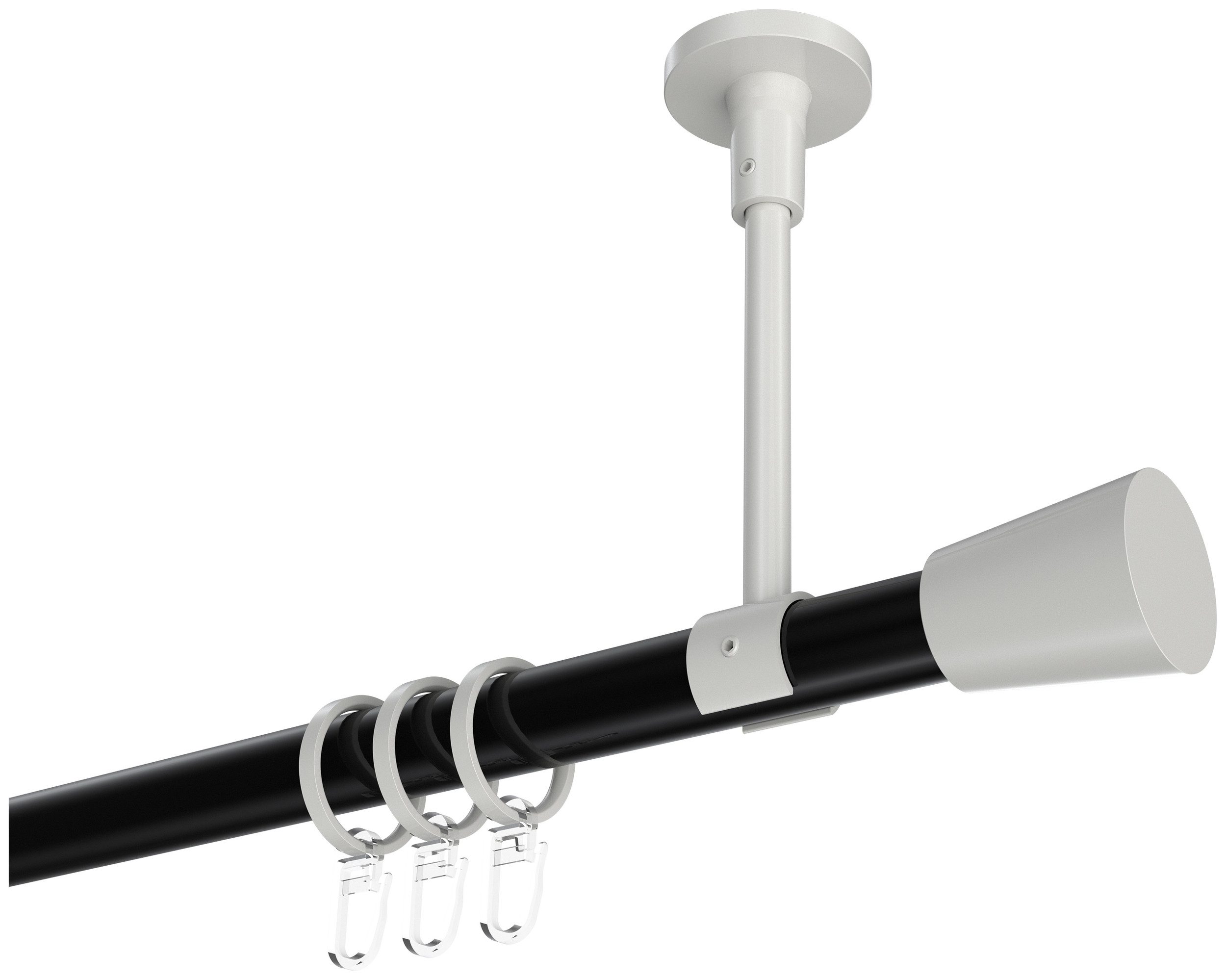INTERDECO Gardinenstange Sonette Sitra, Ø 20 mm, 1-läufig, Fixmaß, kürzbar, Deckenmontage, Metall, Schwarz / Weiß / Bicolor