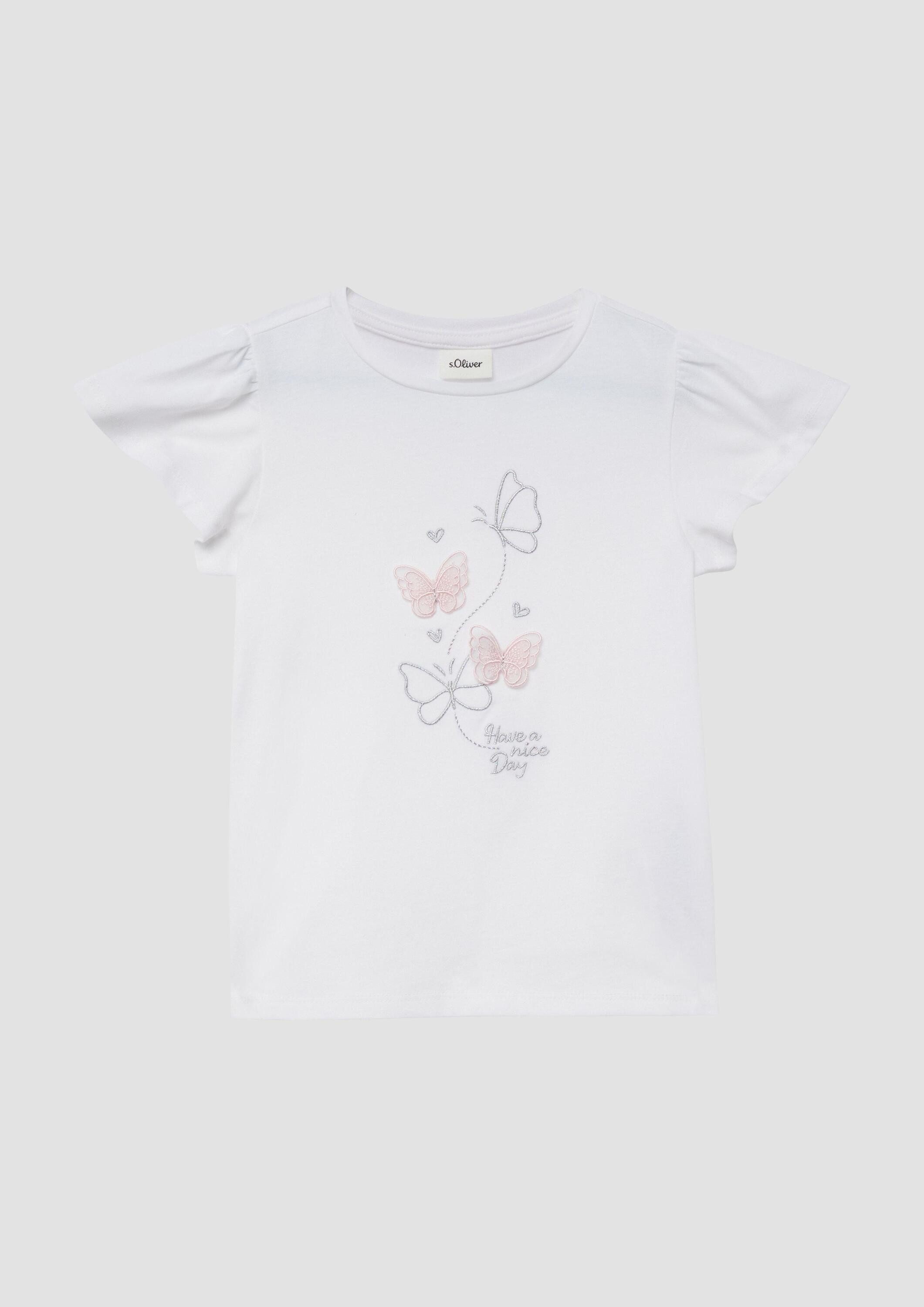 s.Oliver Kurzarmshirt T-Shirt T-Shirt mit Volantärmeln und Applikation
