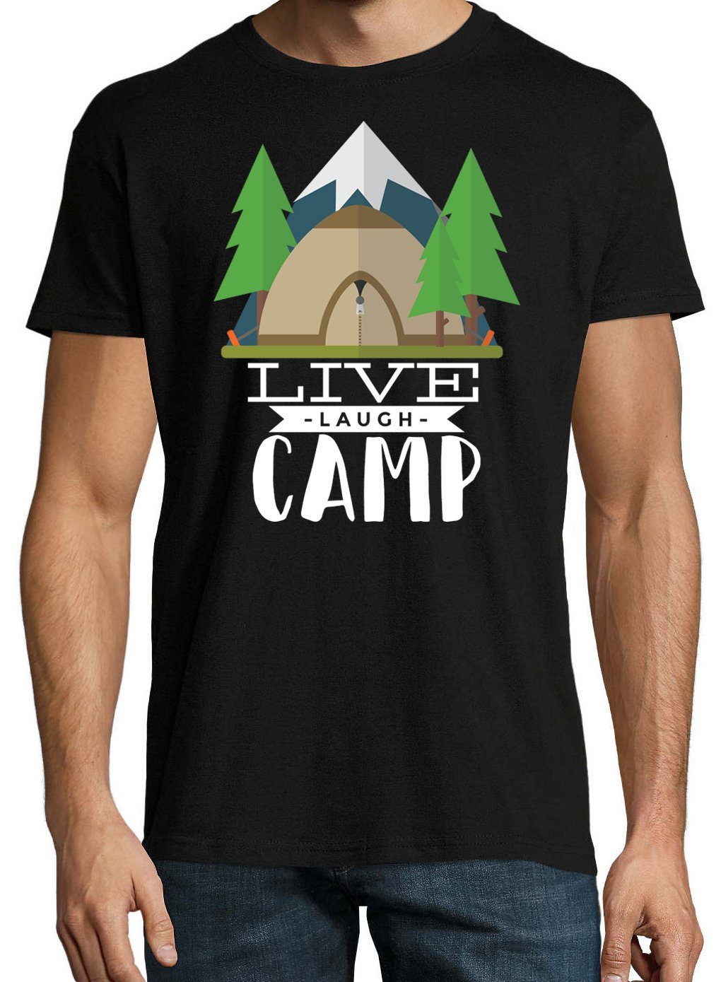 Live T-Shirt Herren mit T-Shirt Designz Frontdruck Trendigem Camp Laugh Schwarz Youth