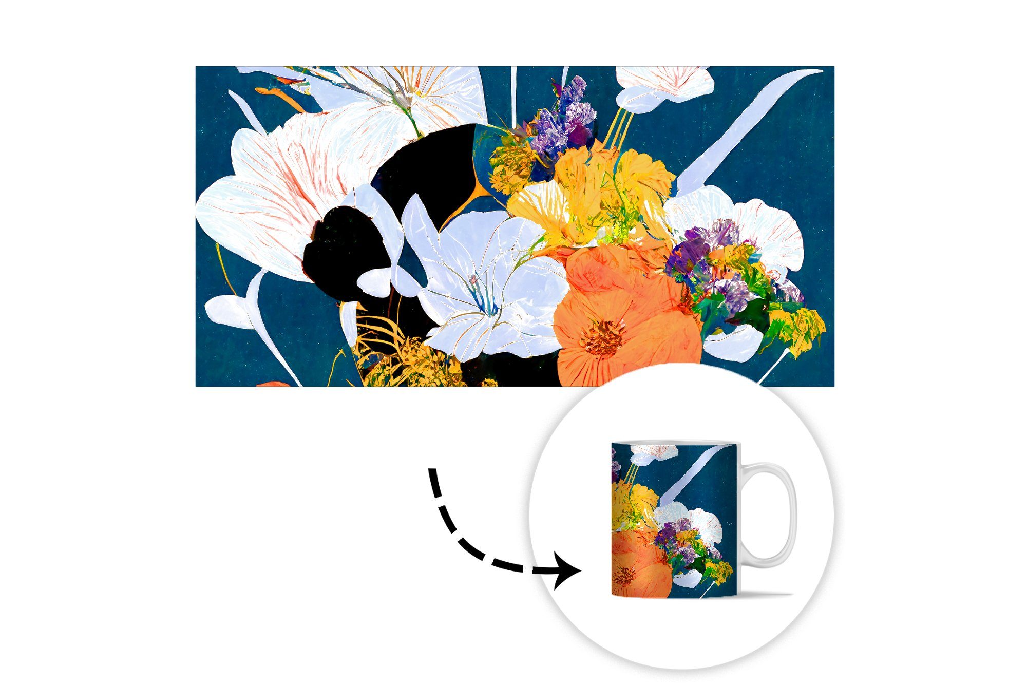 Kaffeetassen, Teetasse, Becher, Pflanzen, - - Geschenk Tasse Blumen Keramik, Teetasse, - MuchoWow Malerei Vase