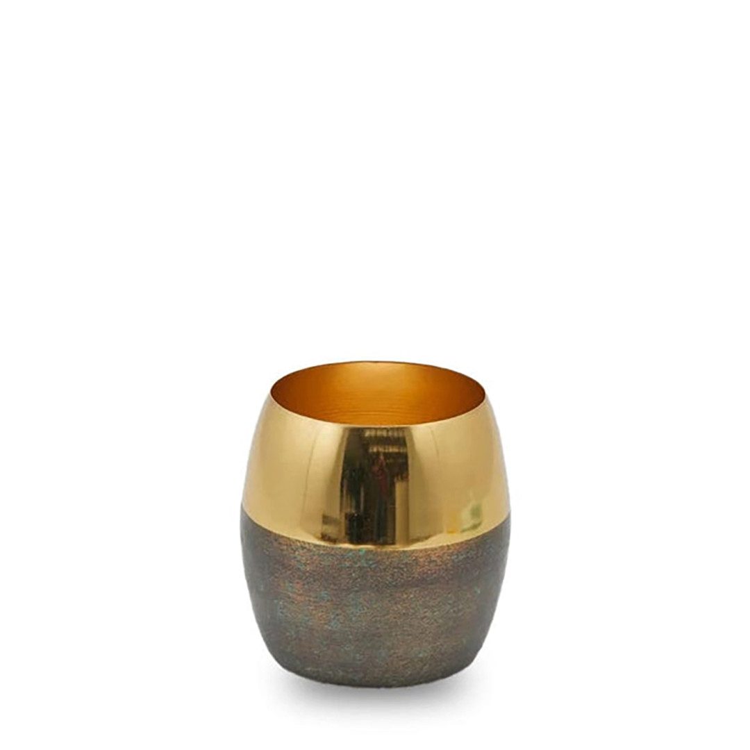 enzo de gasperi Übertopf Metall - Übertopf in Erdtönen mit breitem Goldrand Höhe 16 cm Ø 16 cm