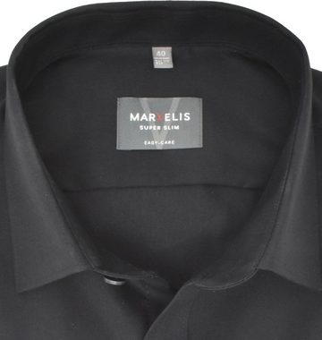 MARVELIS Businesshemd Businesshemd - Super Slim Fit - Langarm - Einfarbig - Schwarz