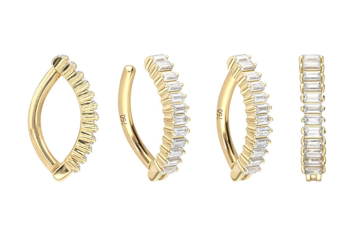 PIERCINGLINE Bauchnabelpiercing 18 Karat Gold Bauchnabelclicker BOGEN + EINGEFASSTE (Clicker, 1-tlg)
