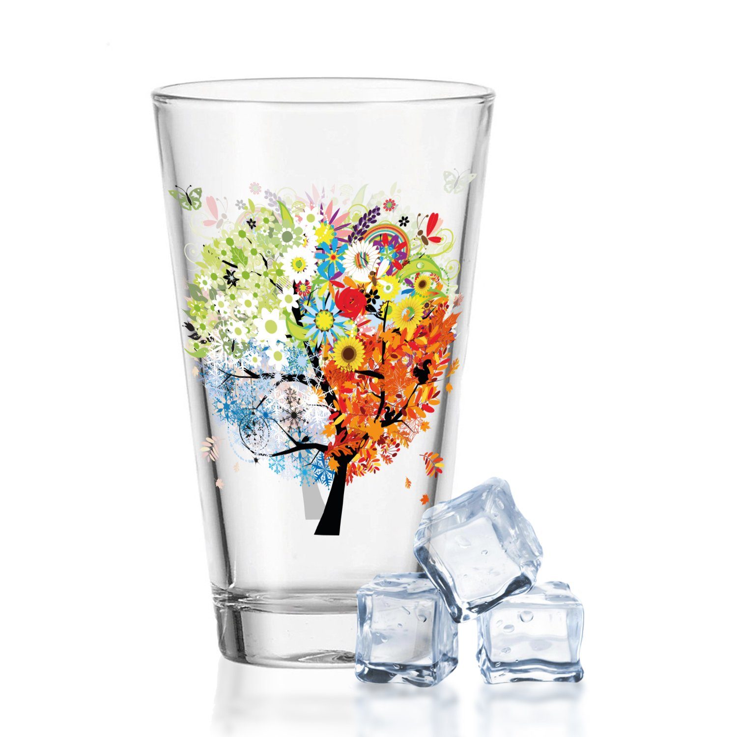 Glas Wasserglas mit UV-Druck im Vier Jahreszeiten Design