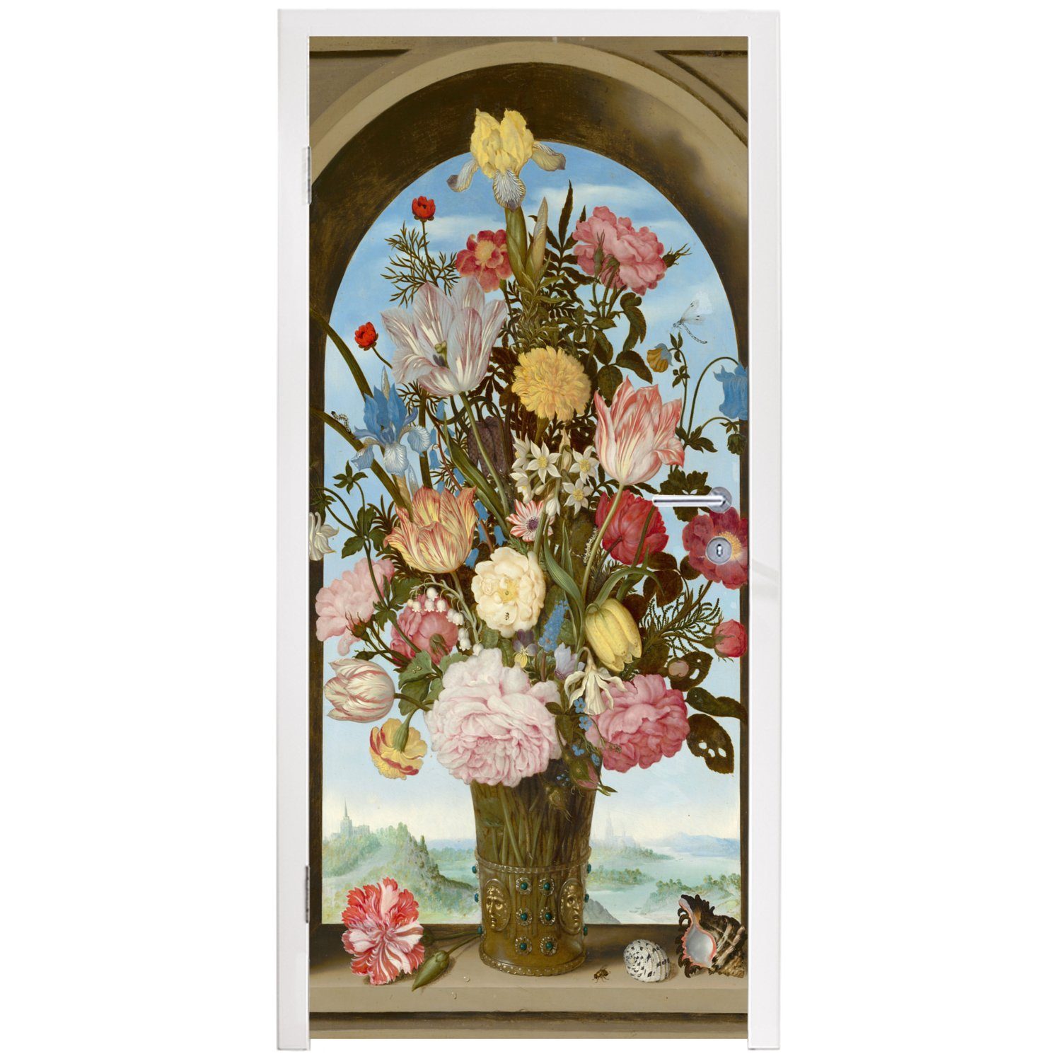 MuchoWow Türtapete Vase mit von für bedruckt, - Blumen Fototapete St), Gemälde 75x205 Türaufkleber, Fenster (1 in Matt, cm Ambrosius einem Bosschaert, Tür