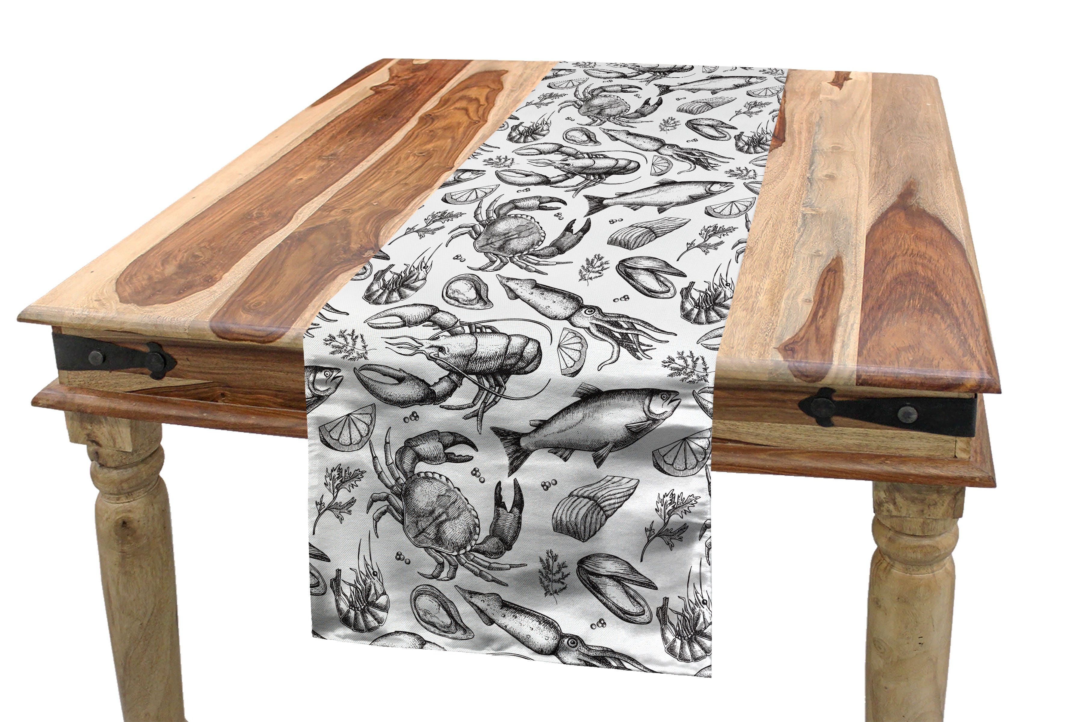 Abakuhaus Tischläufer Esszimmer Küche Rechteckiger Dekorativer Tischläufer, Ozean Flüchtig Meeresfrüchte Pattern