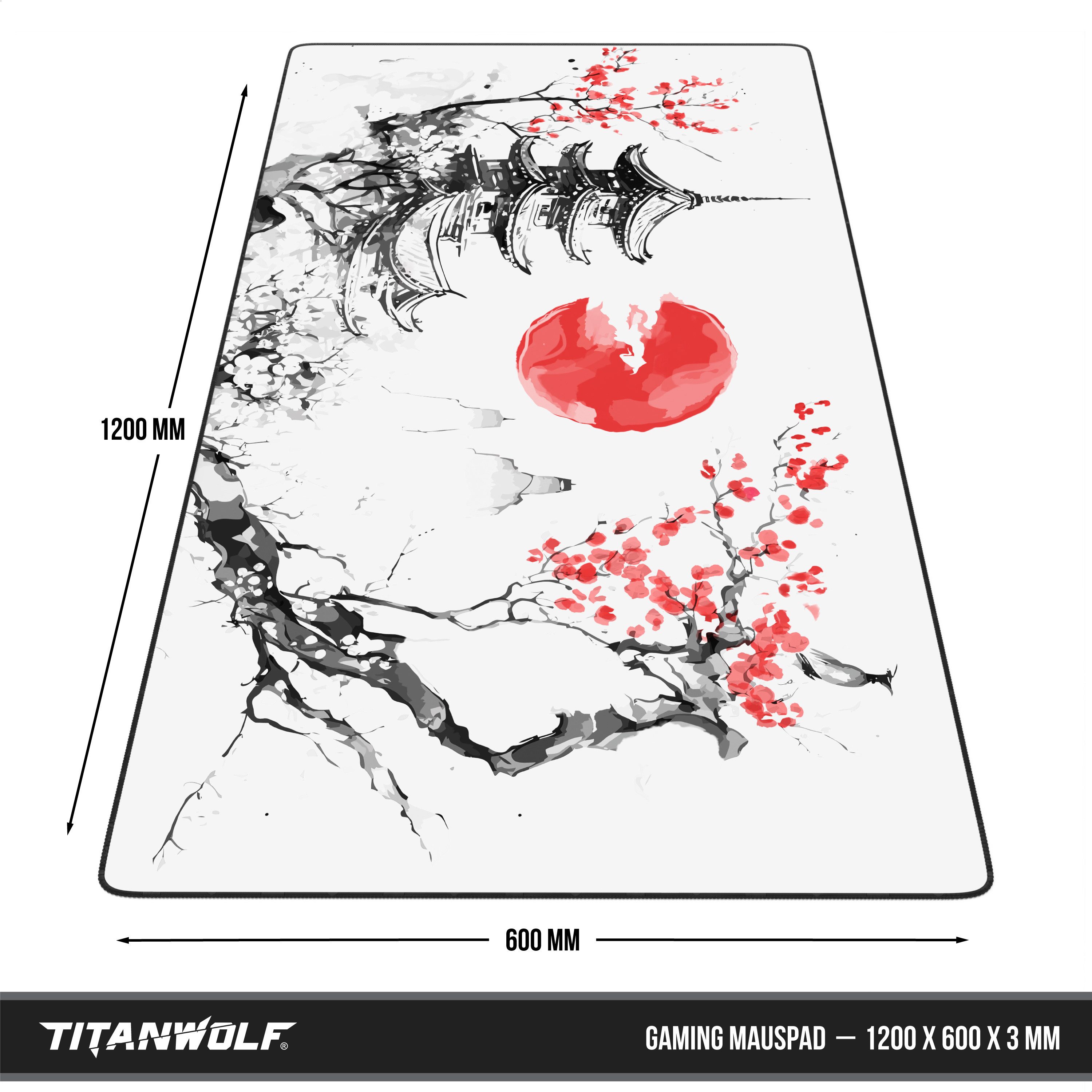 Titanwolf Gaming Mauspad XXXL Speed Mousepad 1200 x 600 x 3 mm, große Schreibtischauflage, rutschfest, abwaschbar, Geschwindigkeit & Präzision, JapanInk Painting