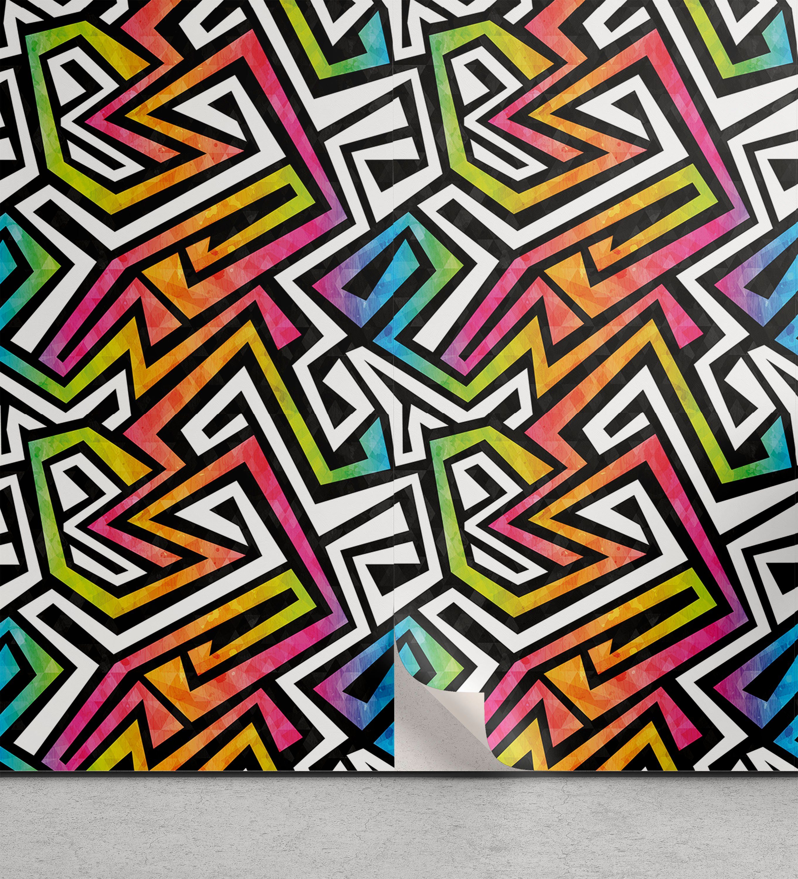 Abakuhaus Vinyltapete selbstklebendes Wohnzimmer Küchenakzent, Geometrisch Grunge Puzzle Retro