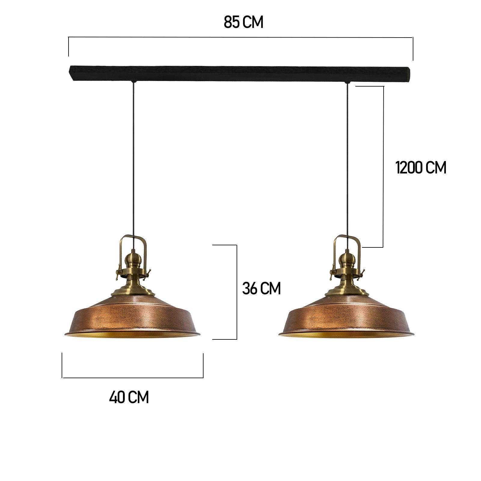 Bamyum Pendelleuchte Asletl Hängelampe aus Metall 2 Flammige, E27, Vintage Lampe, ohne Leuchtmittel – Bild 5 von 5