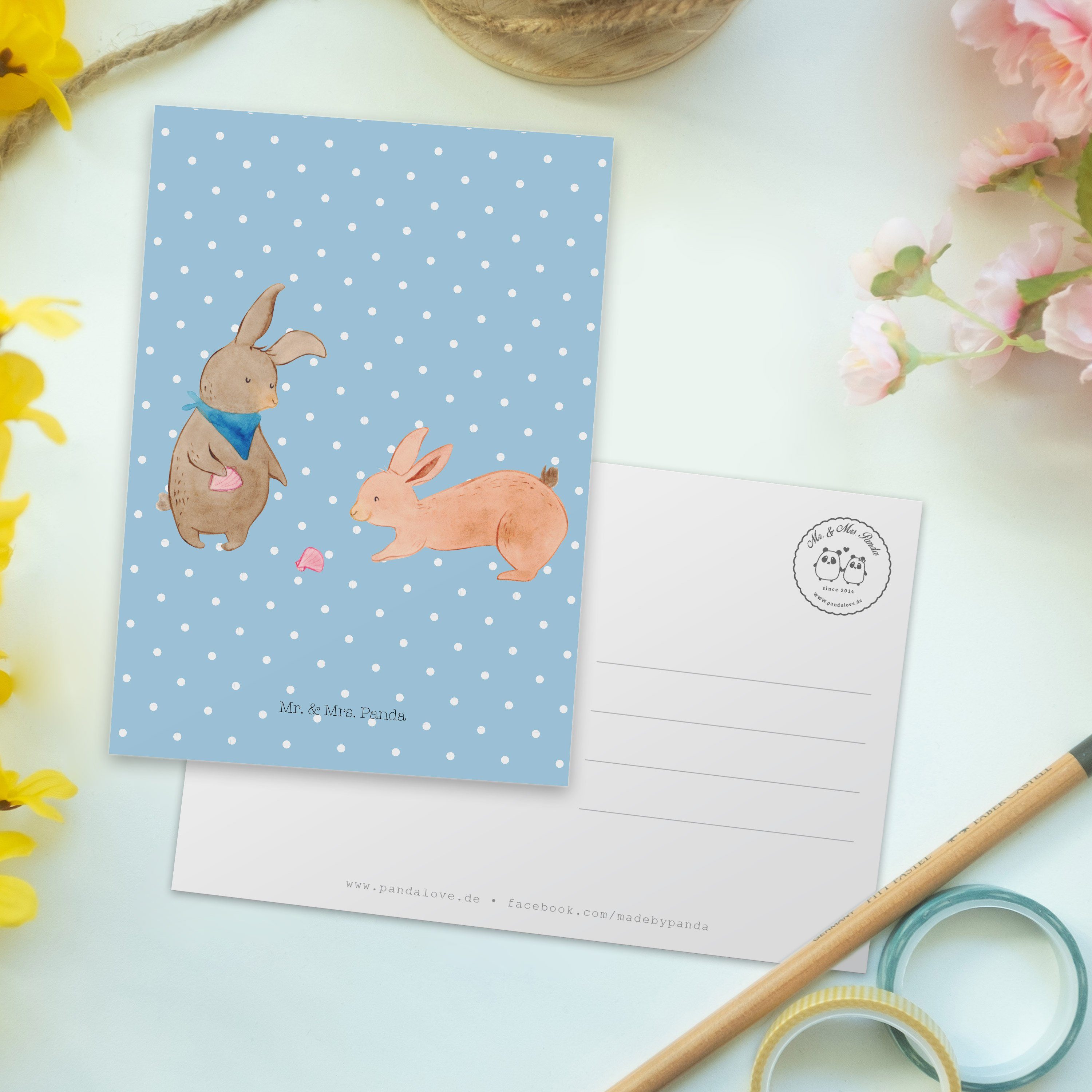 Gr Pastell Blau - Mr. Postkarte Mrs. Muschel Ferien, & Panda Hasen Geschenk, Geburtstagskarte, -