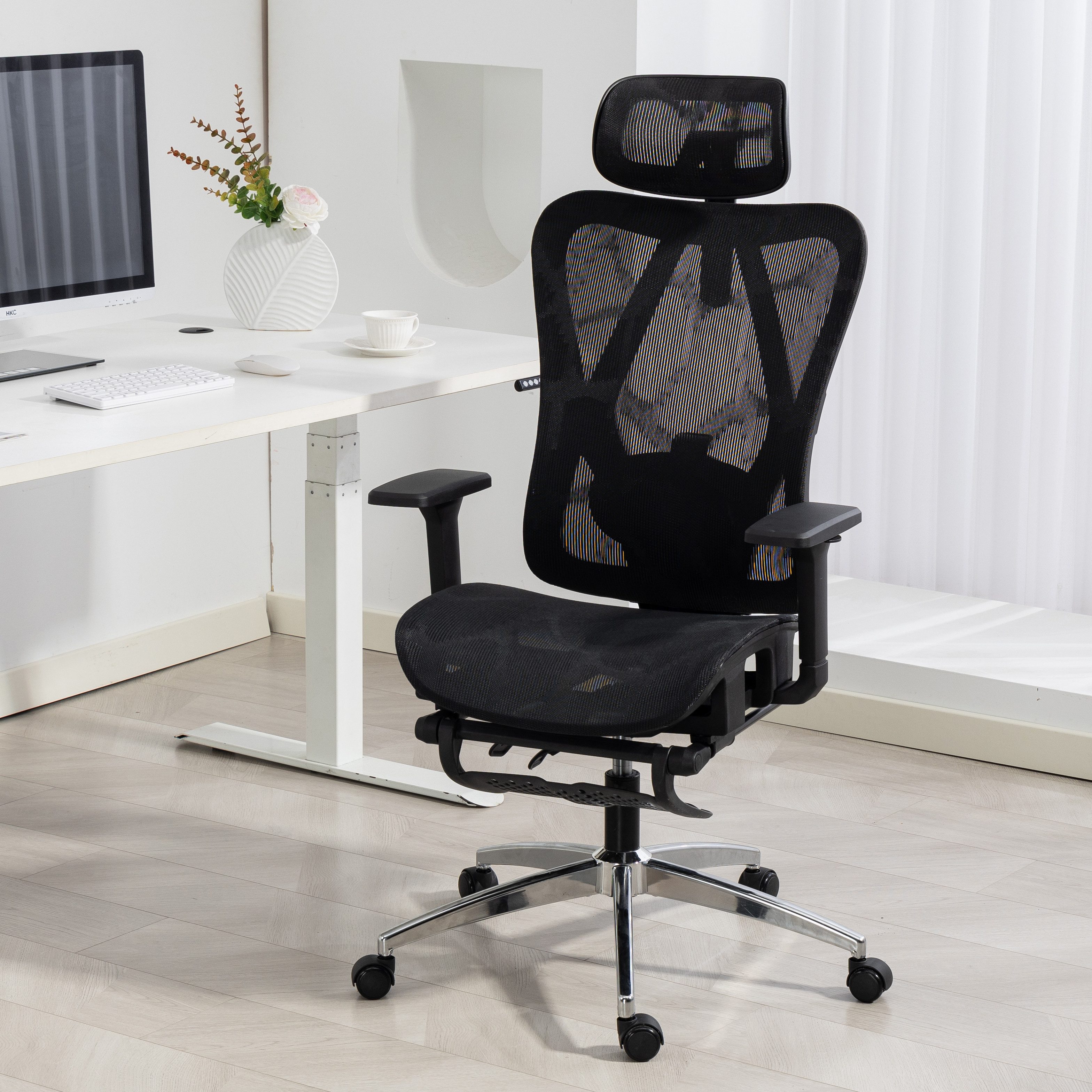 AMBINESS Bürostuhl Schreibtischstuhl, verstellbare Armlehnen & Kopfteil, 6 Modelle (Ergonomisch, stufenlos verstellbare Lendenstütze), inkl. 2 Rollensets, bis 150kg