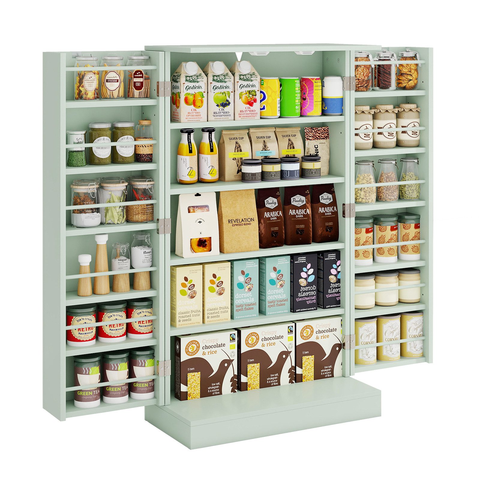 COSTWAY Mehrzweckschrank Küchenschrank mit 6 verstellbaren Einlegeböden