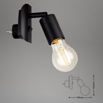 Briloner Leuchten Steckdosenleuchte 2602-015, An-/Ausschalter, schwenkbar, ohne Leuchtmittel, Warmweiß, Steckdosenlampe, 9,5x6,7x7,8cm, Schwarz, max.25W, E27, Leselampe