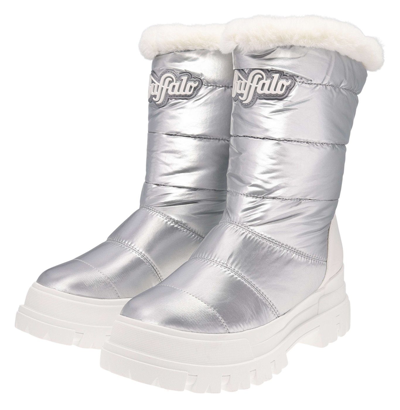 Buffalo ASPHA SNOW Silber Winterstiefel Damenstiefel mit Kunstfellfutter