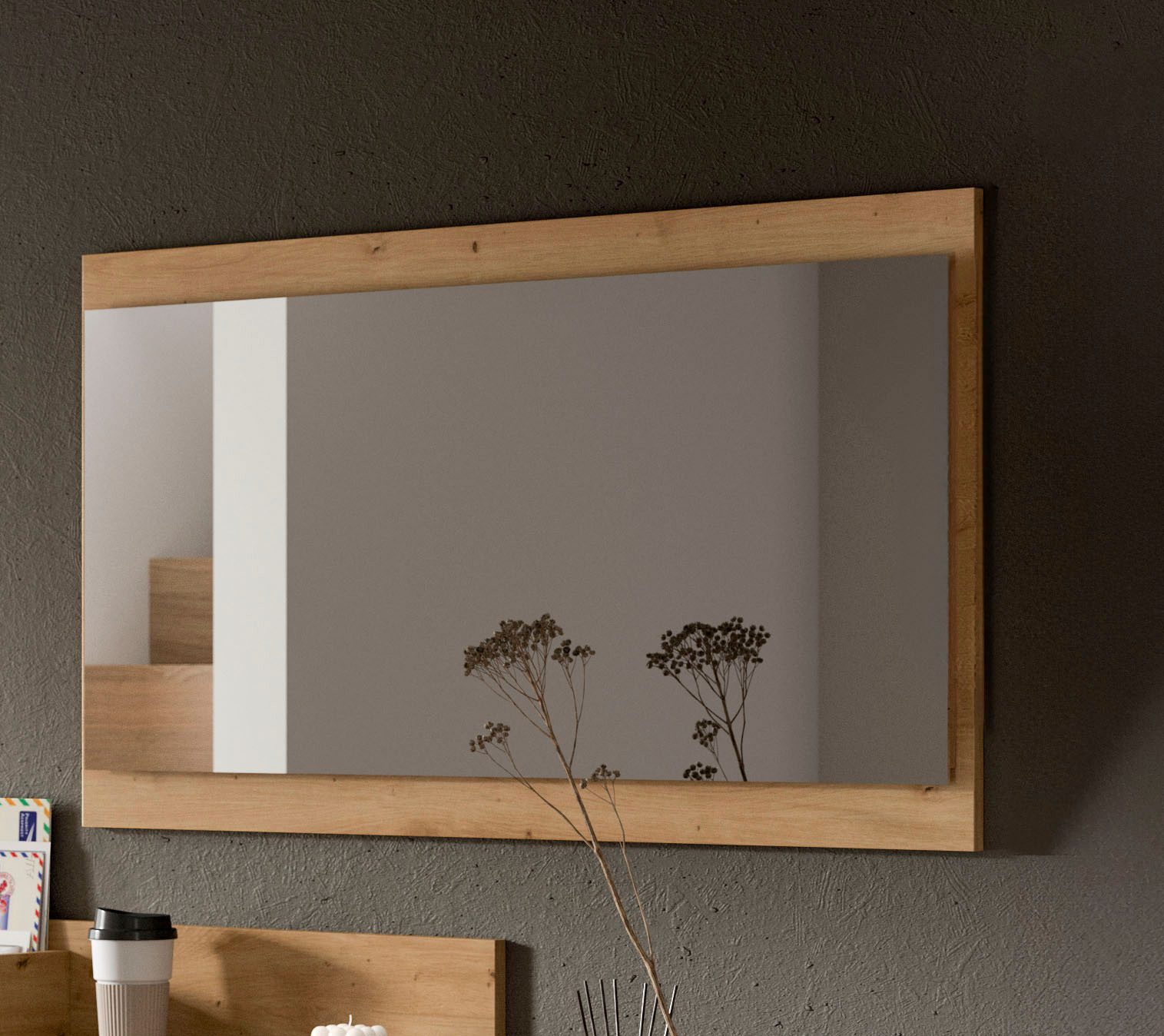 Home affaire Wandspiegel EVRID, Breite 110 cm, Rahmenoptik, farblich abgesetze Trägerplatte (inklusive Beleuchtung), Spiegel, Garderobenspiegel, Flurspiegel, Dielenspiegel, Spiegelpaneel