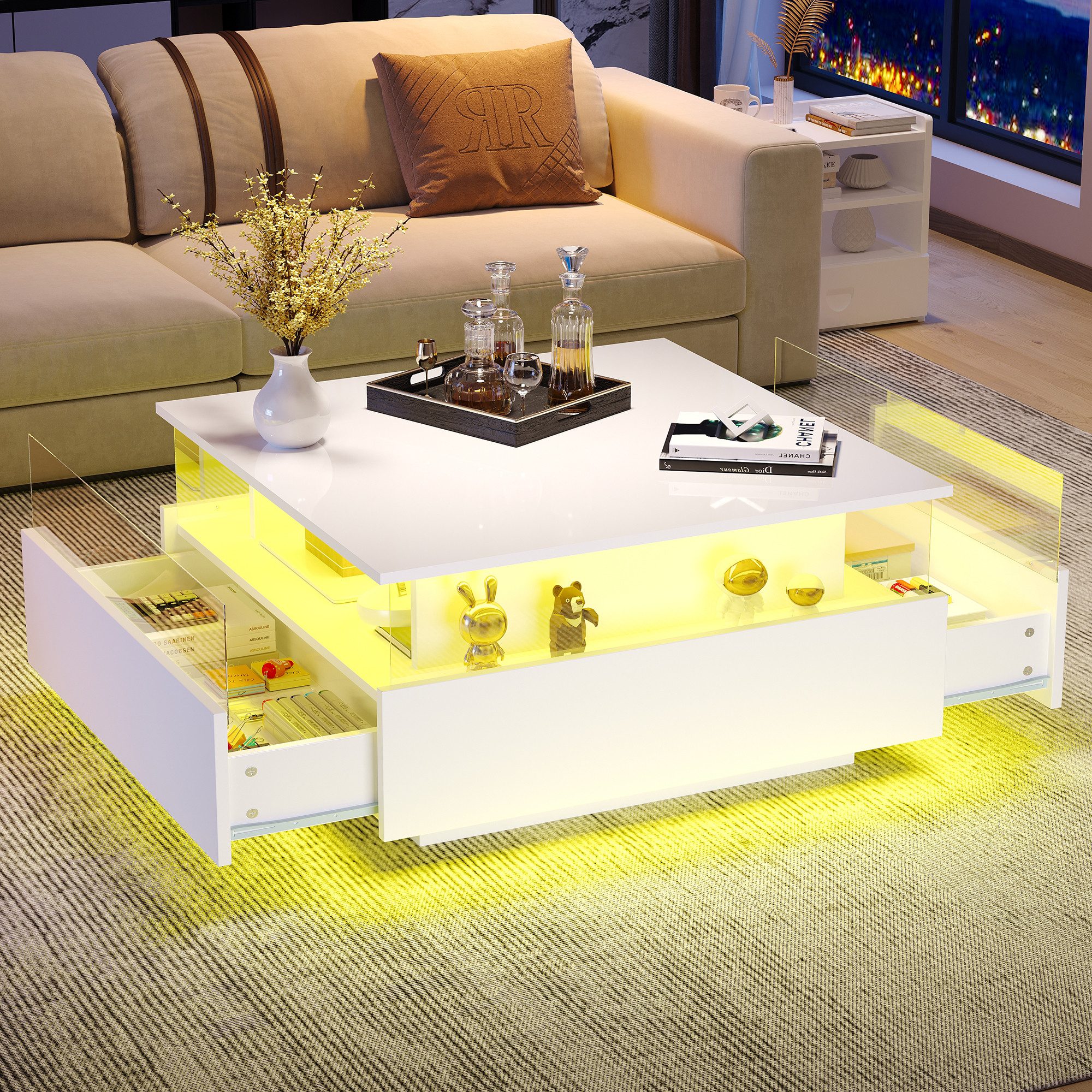 HAUSS SPOLE Couchtisch Hochglanz-LED-Couchtisch mit 2 günstig online kaufen
