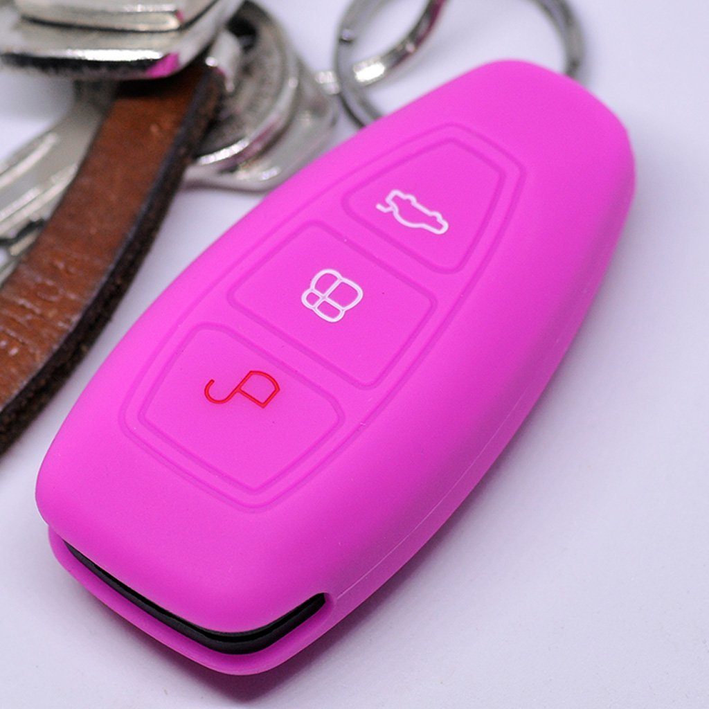 mt-key Schlüsseltasche Autoschlüssel Softcase Silikon Schutzhülle Pink, für Ford C-Max S-Max B-Max Galaxy Focus Mondeo Fiesta Kuga 3 Tasten