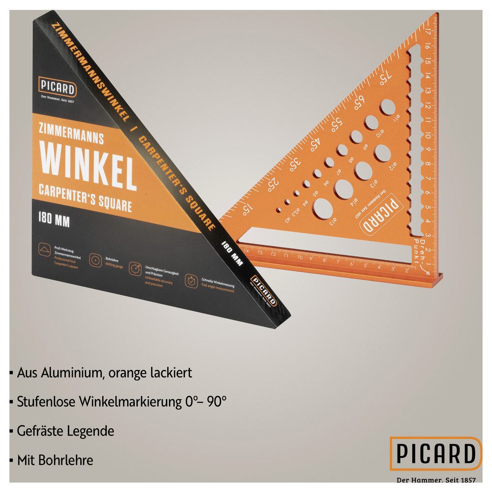 PICARD Hammer Winkelmesser Picard 0071520-180 Zimmermannswinkel 90 °, (0071520-180)