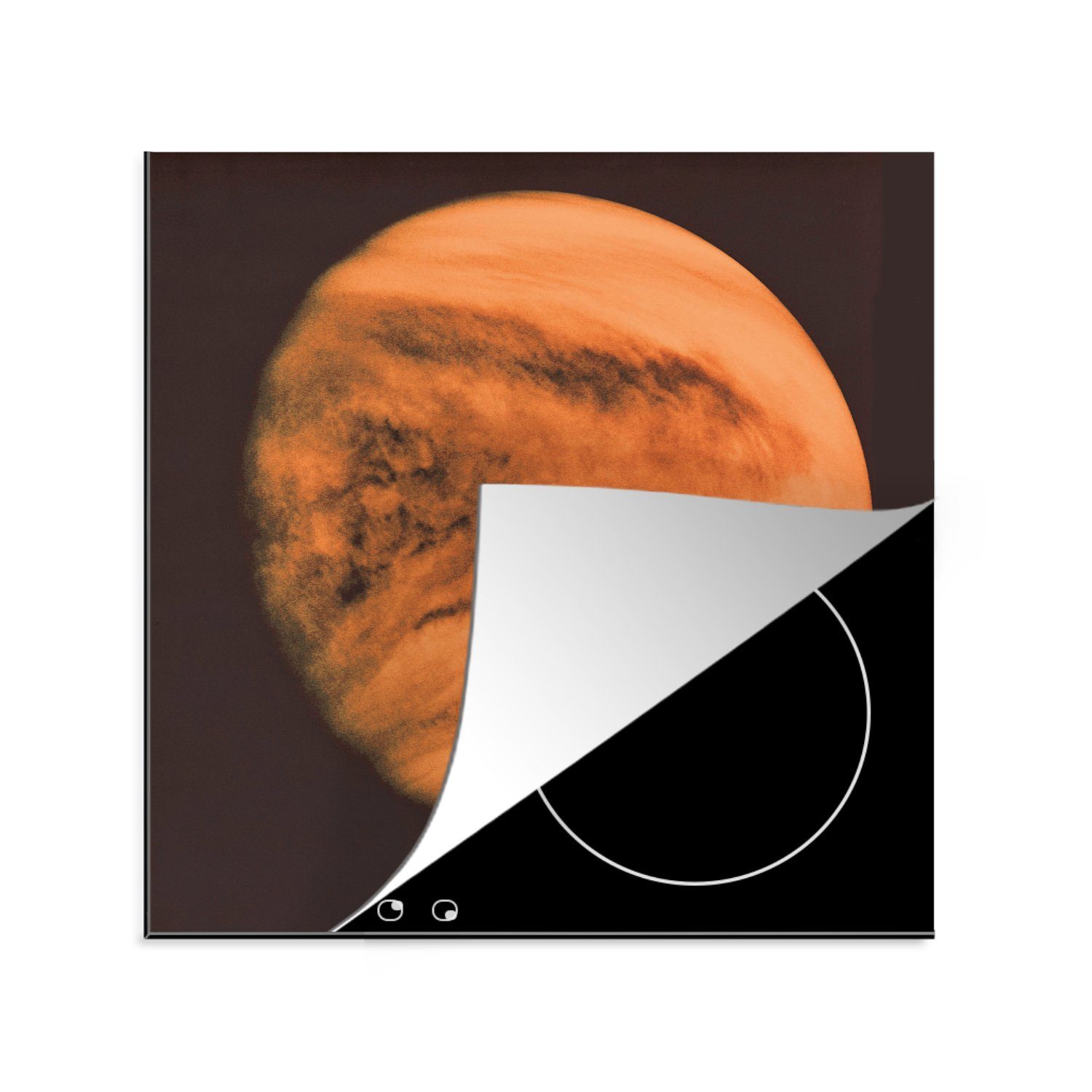 MuchoWow Herdblende-/Abdeckplatte Der Planet Venus vor einem dunklen Hintergrund, Vinyl, (1 tlg), 78x78 cm, Ceranfeldabdeckung, Arbeitsplatte für küche