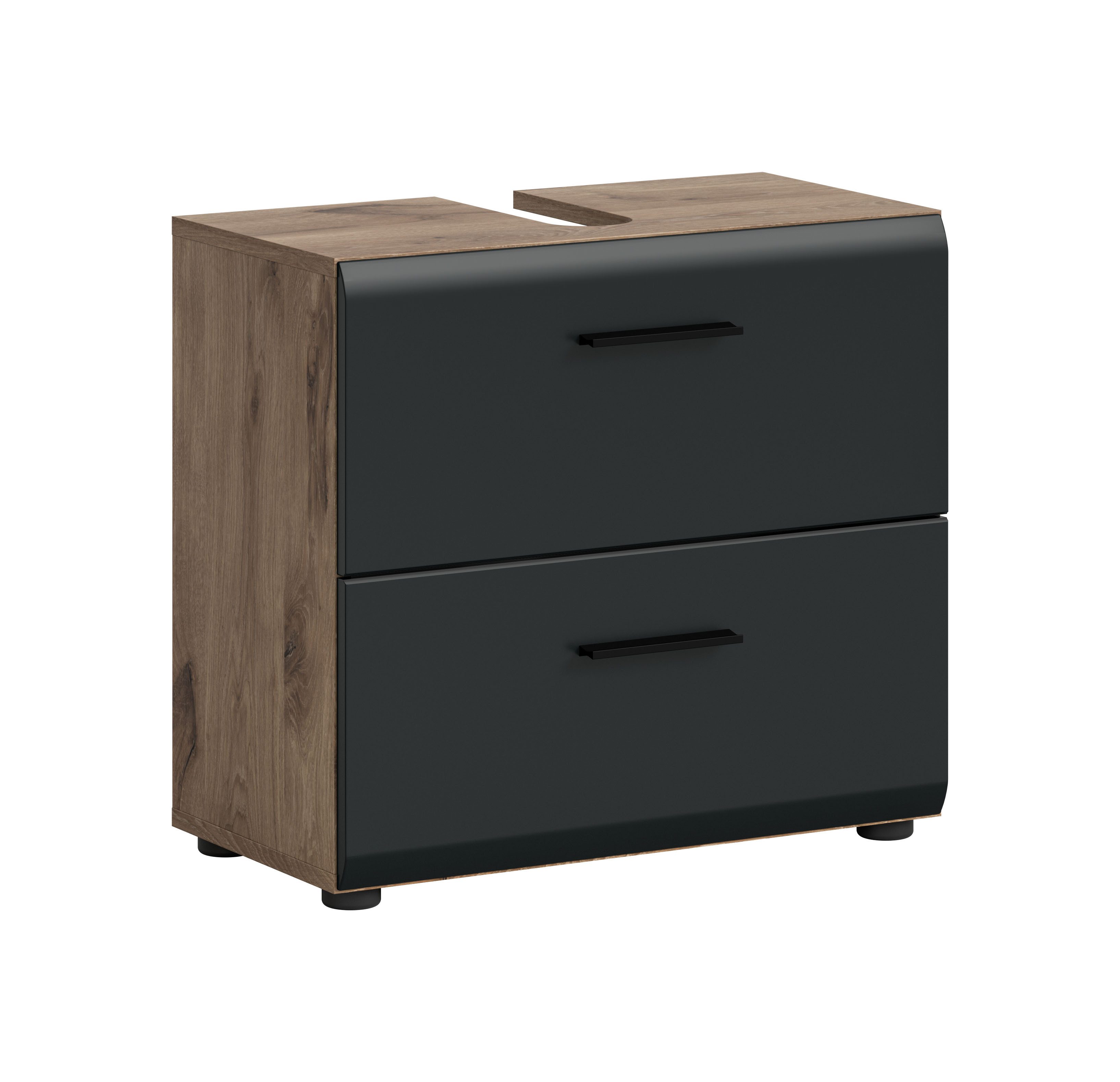furnling Waschbeckenunterschrank Ivy Nox Oak / Schwarz Matt, 2 Schubladen m günstig online kaufen