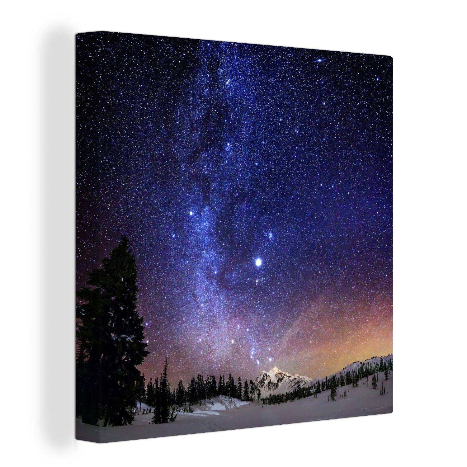 OneMillionCanvasses® Leinwandbild Sternenhimmel - Schnee - Berg, (1 St), Leinwand Bilder für Wohnzimmer Schlafzimmer