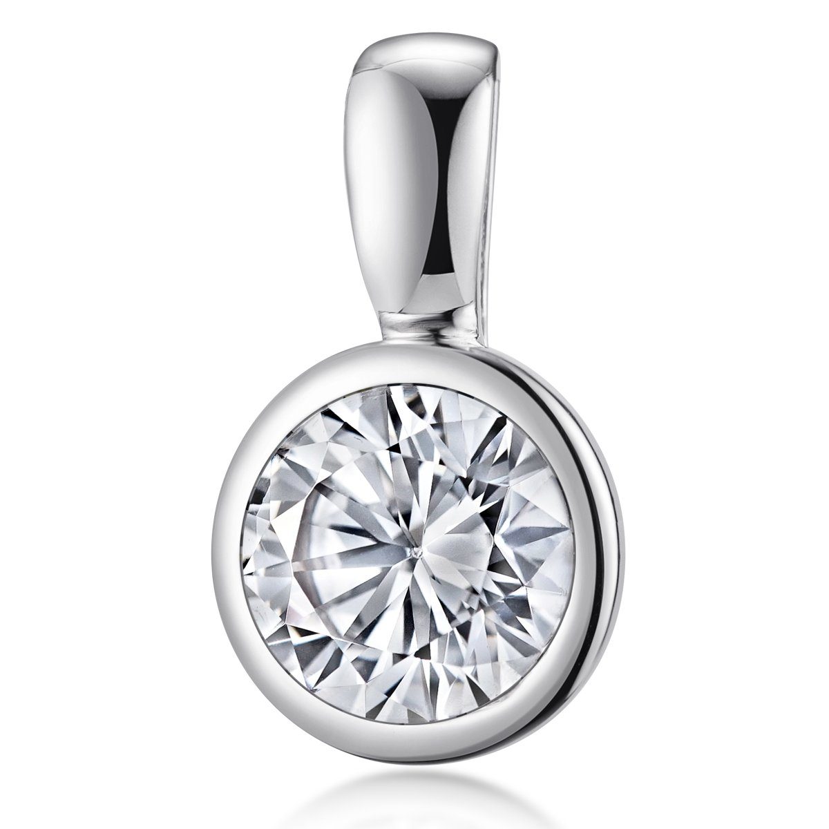 Materia Kettenanhänger Damen Silber Zirkonia Rund Ø10,4mm KA-180, 925 Sterling Silber, rhodiniert